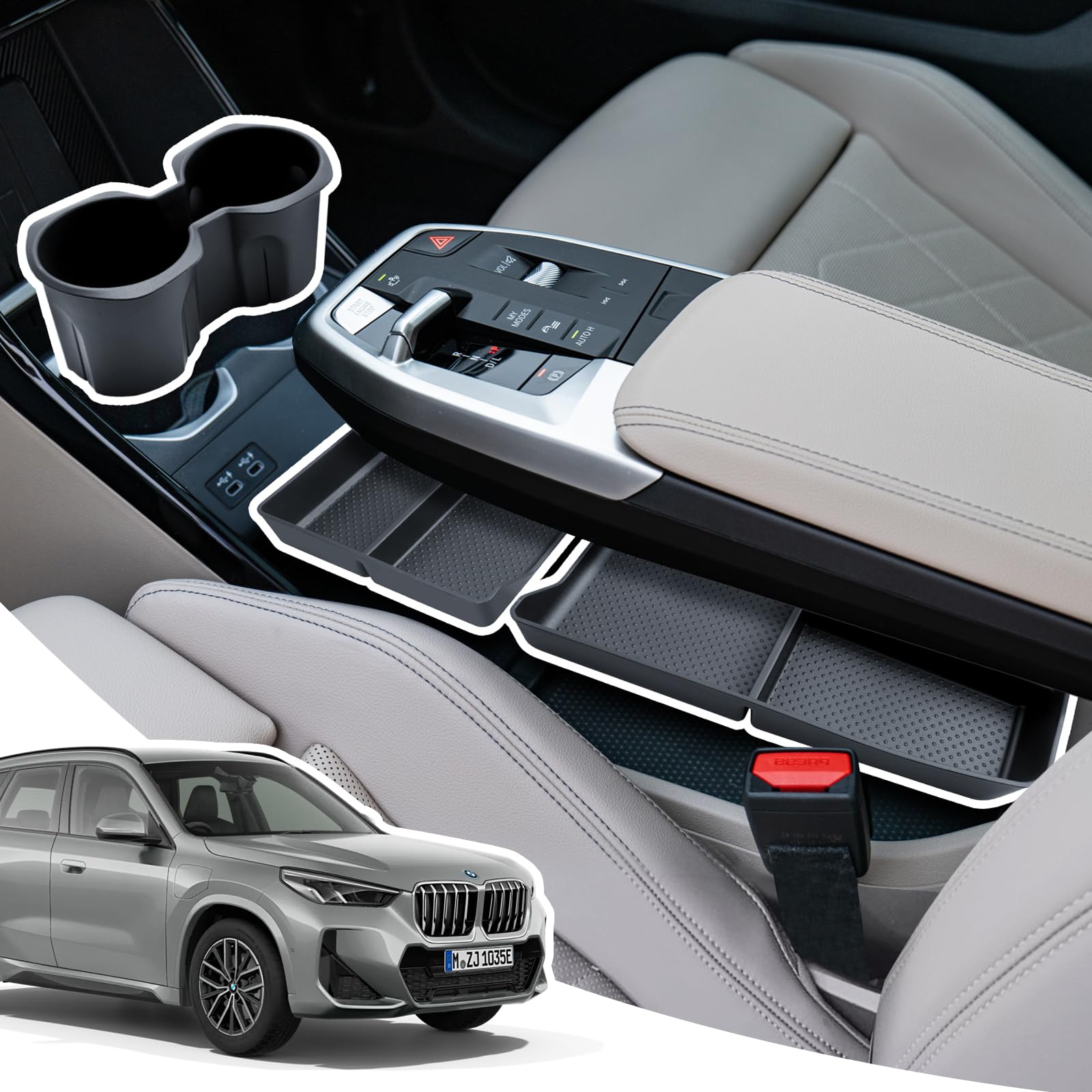 Scatole Portaoggetti Console Centrale per BMW X1 2023-2026, Organizzatore Portabicchieri per BMW iX1, Accessori BMW X2 iX2, 3 Pezzi Nero