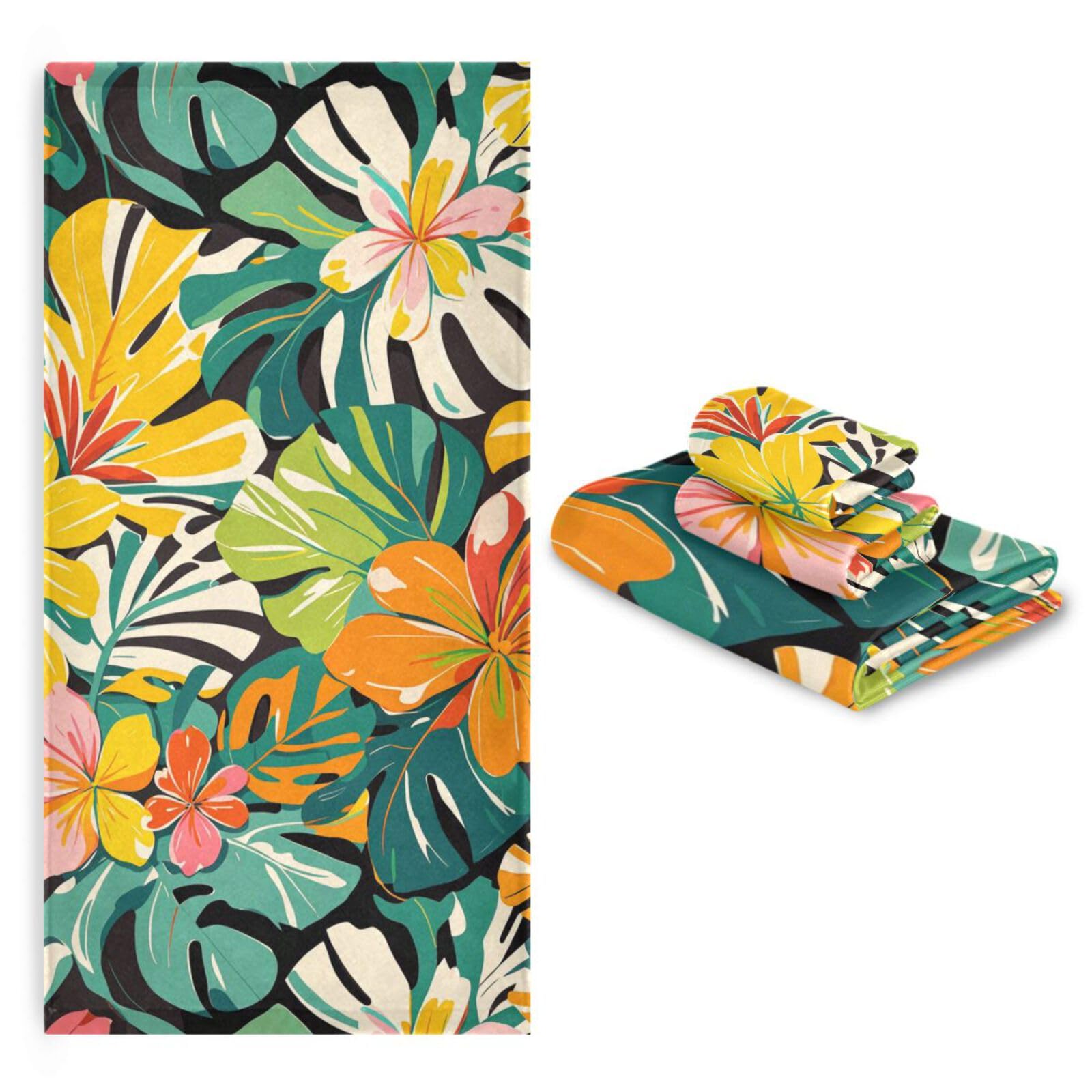 Set di 3 asciugamani colorati estivi hawaiani per la pulizia del viso, 1 asciugamano da bagno, 1 asciugamano per le mani, 1 panno per la pulizia del viso, per casa, cucina e famiglia