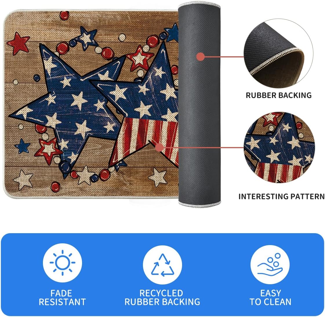 Artoid Mode Brown American Flag Stars 4TH of July Patriotic Kitchen Mats Set of 2, Memorial Day Home Decor Kitchen Rugs for Floor - 17x29 and 17x47 Inch