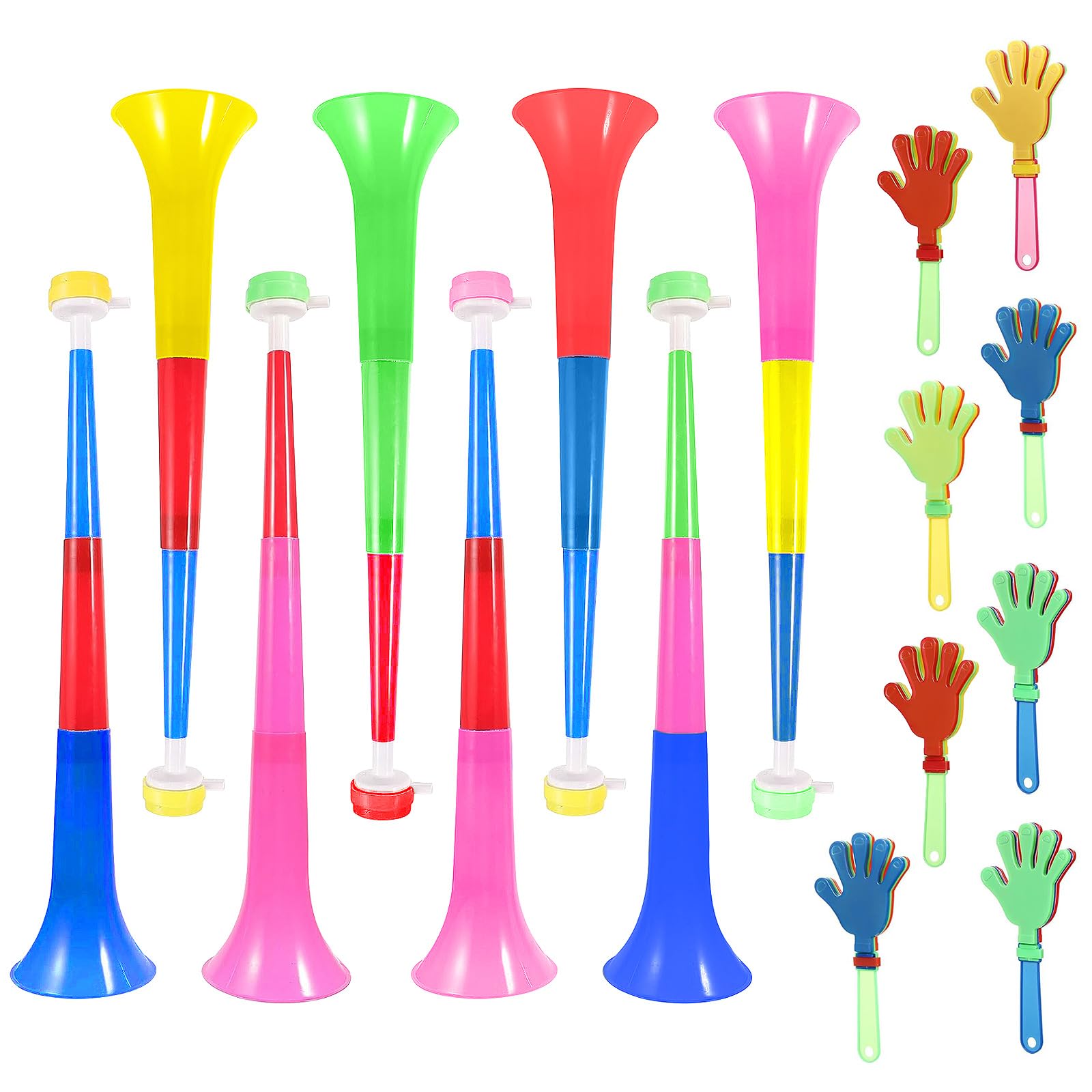 MENGLIHUALUO 16 Pieces Vuvuzela Colored Collapsible Stadium Horn Hand Clappers Plastic Horn Blow Noisemakers for Sporting Events Graduation Games School Party(Random Color)