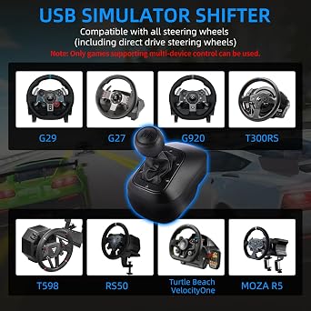 DOYO USB Shifter Compatible with G29 G27 G25 G920 T300RS/GT Racing Wheels | 6-Speed H-Pattern Gear Shifter with Reverse, Racing Wheel Shifter for Windows PC Driving Simulators