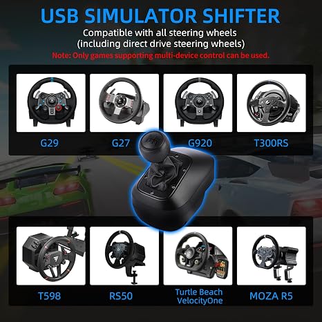 DOYO USB Shifter Compatible with G29 G27 G25 G920 T300RS/GT Racing Wheels | 6-Speed H-Pattern Gear Shifter with Reverse, Racing Wheel Shifter for Windows PC Driving Simulators