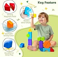 Vista 3 de Bloques magnéticos, bloques de construcción grandes para niños pequeños de 1 a 3 años, juego de bloques apilables 3D multiformas, juguetes