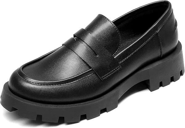 DREAM PAIRS Womens Loafers, Lug Sole Slip On Platform Chunky Penny Loafers for Women Dressy and Work, Business Casual Shoes for Women,Size 8,Black-Pu,SDLS2318W