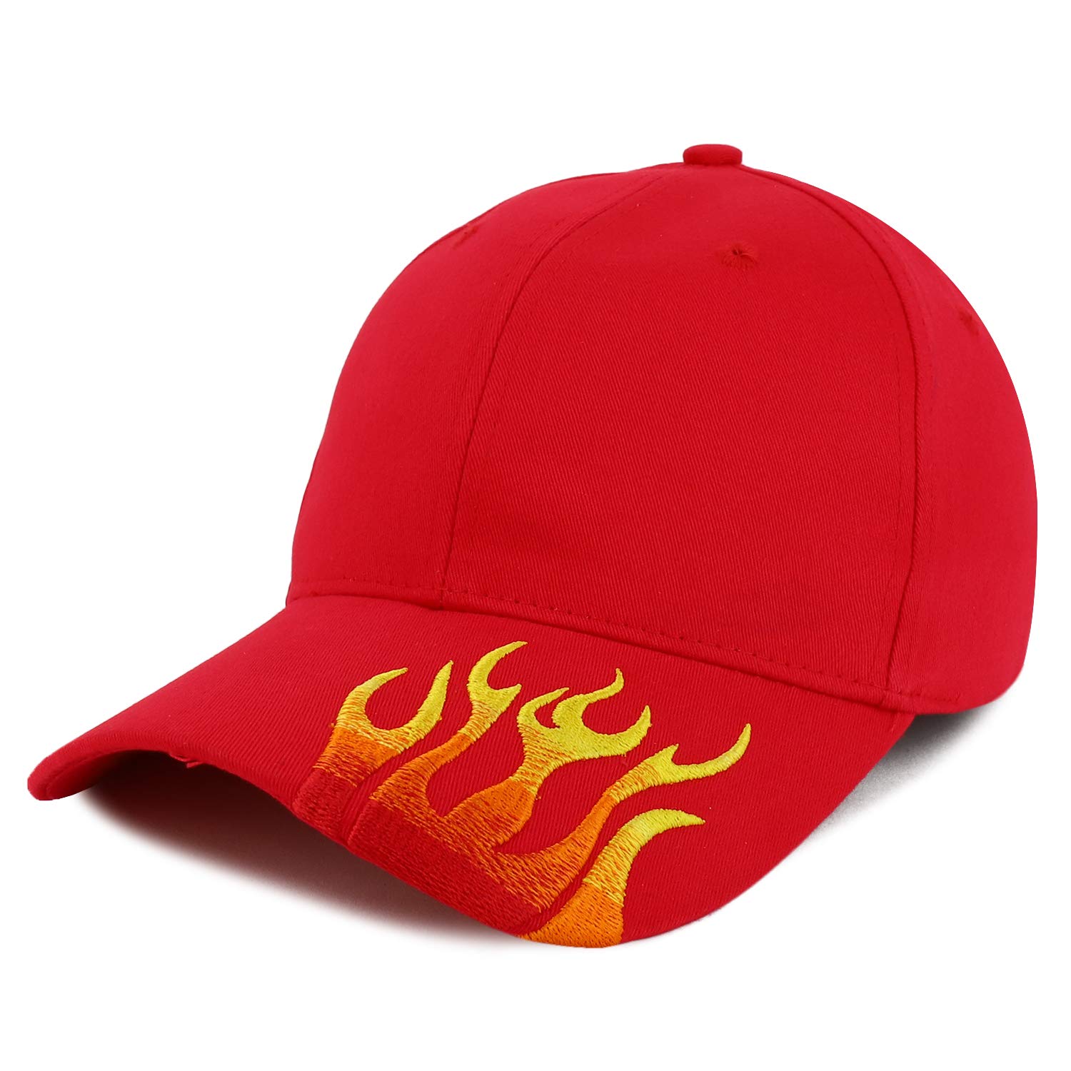 Fire Flame Embroidered Bill Structured Brushed Cotton Baseball Cap