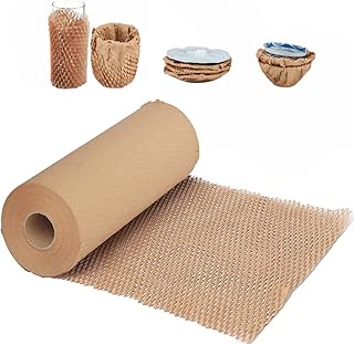 Honeycomb Packing Paper, 15"x131' Honeycomb Cushioning Bubble Wrap Paper Roll for Moving Shipping Breakables Packaging Gifts with 20 Fragile Sticker Biodegradable & Fully Recyclable Brown Kraft