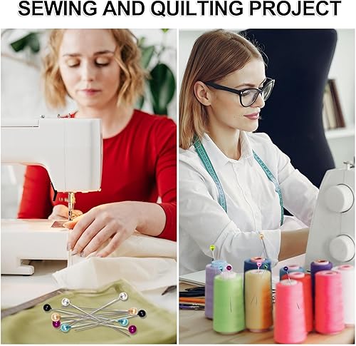 Miniatura 6 de BLMHTWO 1200 alfileres de costura con cabeza de perla, alfileres rectos para coser con caja, alfileres de acolchado con cabeza de vidrio de bola de