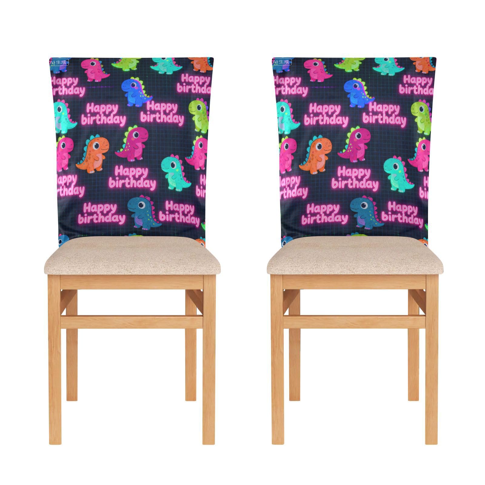 Happy Birthday Cartoon Dinosaur Cover for Chair Washable for Dorm Desk Set of 2 Decoration Wedding Chair Covers Cover para muebles de sala