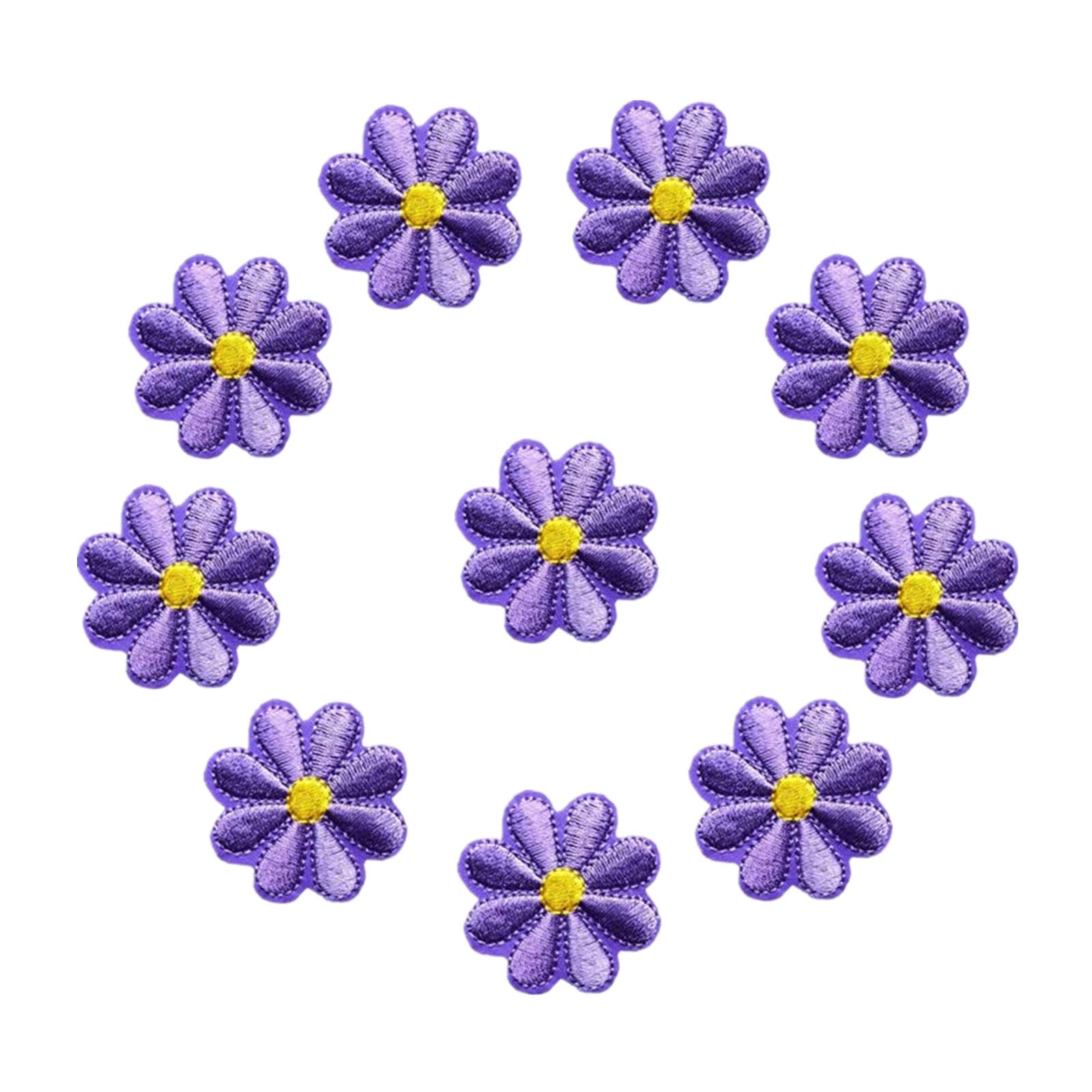10Pcs Embroidery Sunflower Daisy Flower Sew On Iron On Patch Badge Bag Hat Jeans Jackets Applique (Purple)