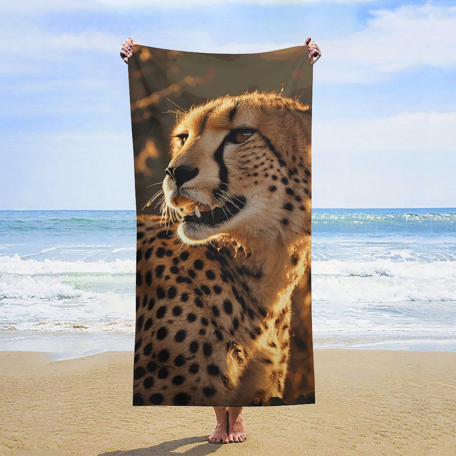 NTVOWPZO Cheetah Beach Towel Oversized Microfiber Bath Towels Lightweight Sand Proof Beach Towels Absorbent Pool Towels for Swimming Yoga Bathroom Towel 31.5" X 63"