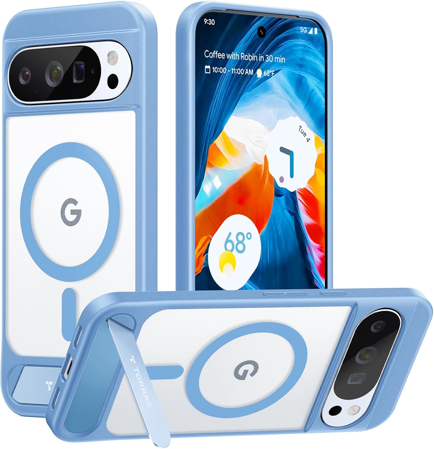 TORRAS Magnetic & Stand for Google Pixel 10 Pro Case/Pixel 10 Case, Fit for MagSafe, Mil-Grade Drop Protection, Slim Fit for Google Pixel 10/10 Pro Phone Case with Flush Kickstand, Translucent Blue