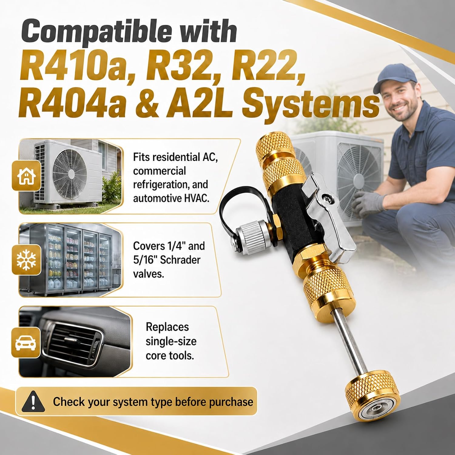 Upgraded 2 in 1 Valve Core Tool 1/4 5/16 Inch Compatible with A2L R410a R32