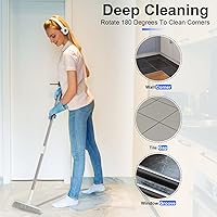 Vista 3 de Floor Scrub Brush with Long Handle Stiff Brush, 2 in 1 Scub&Scrab Bristle&Squeegee Brush +V Shape Grout Brush for Cleaning Bathroom, Patio, Kitchen