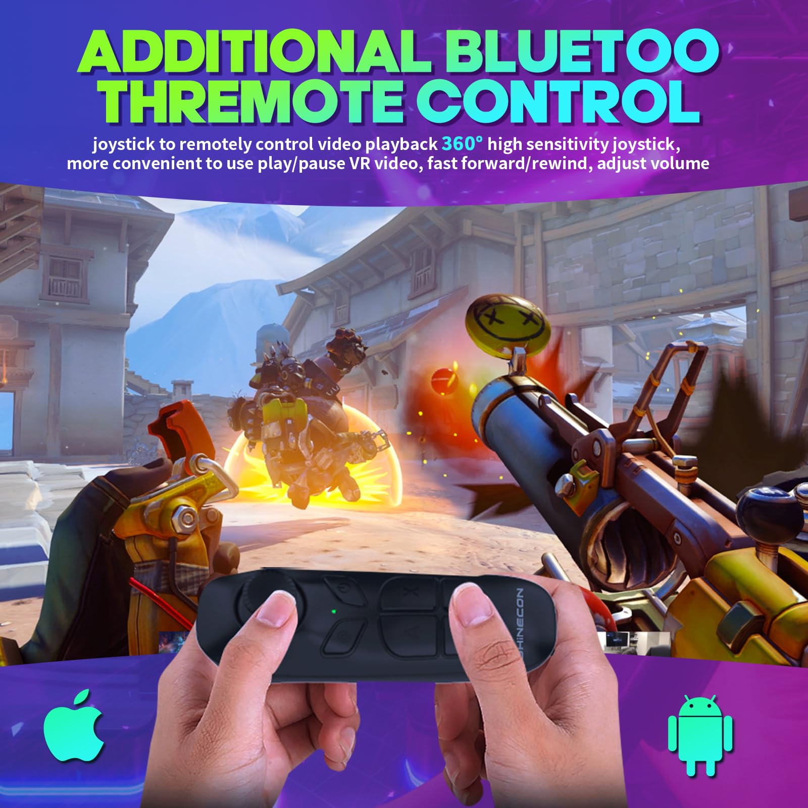 Auriculares VR para Smartphones, Controlador de Juego Bluetooth, Lentes asféricas HD para películas y Juegos 3D inmersivos, Enfoque de Palanca Ajustable e IPD, Sistema de refrigeración avanzado (se