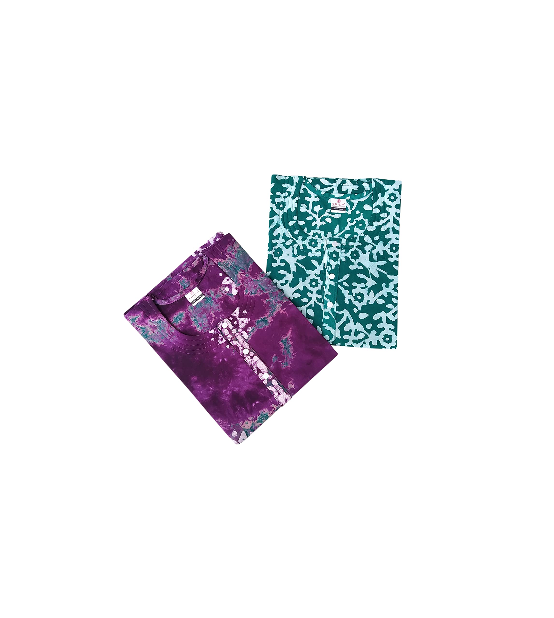 adhin Women’s Cotton Hand Made Wax Batik Nighty Maxi Pack of 2 MX209 Multicolour-picture-42
