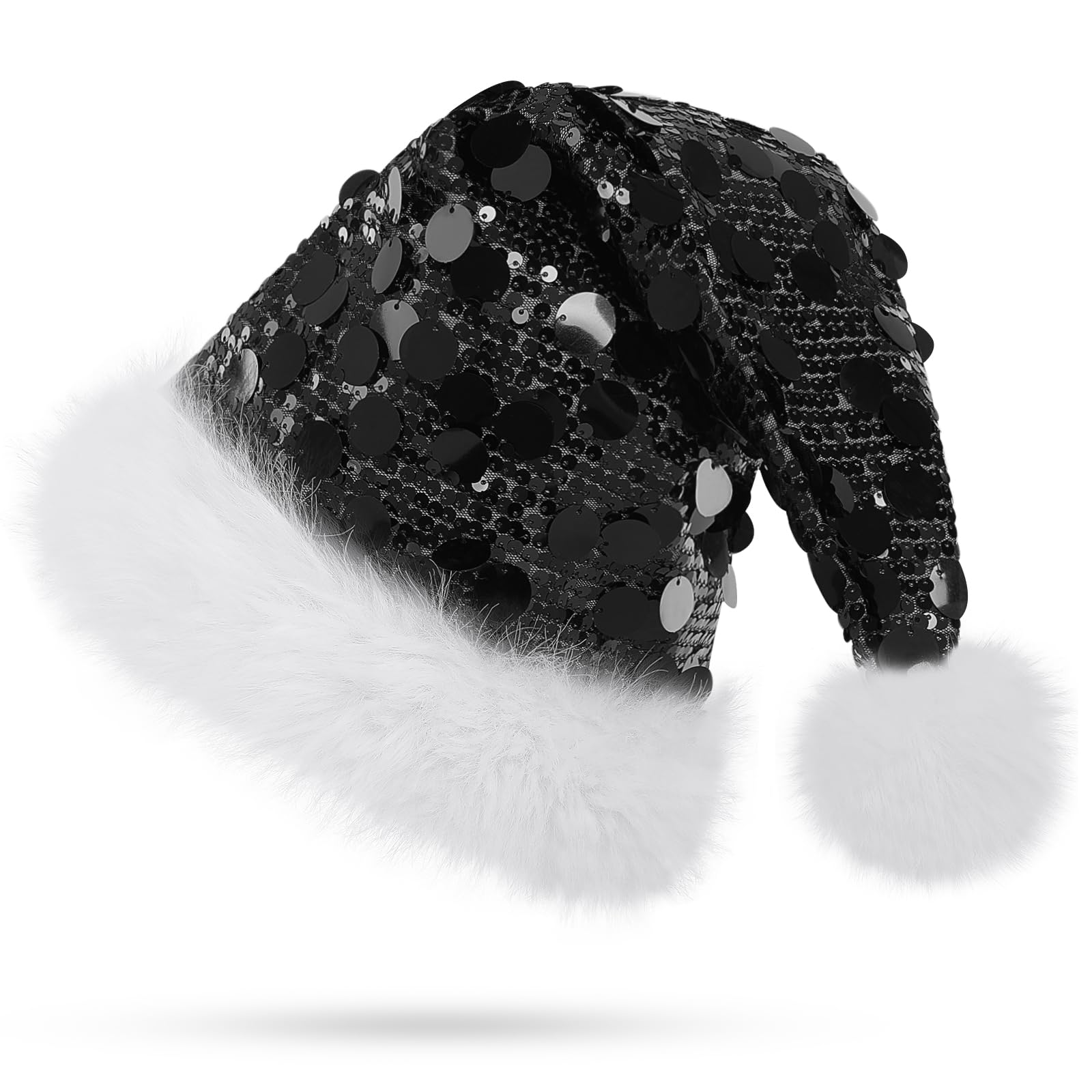 KONVINIT Sequin Christmas Santa Hat Glittery Festive Santa Clause Hat, Fluffy & Durable for Holiday Celebrations — image 1