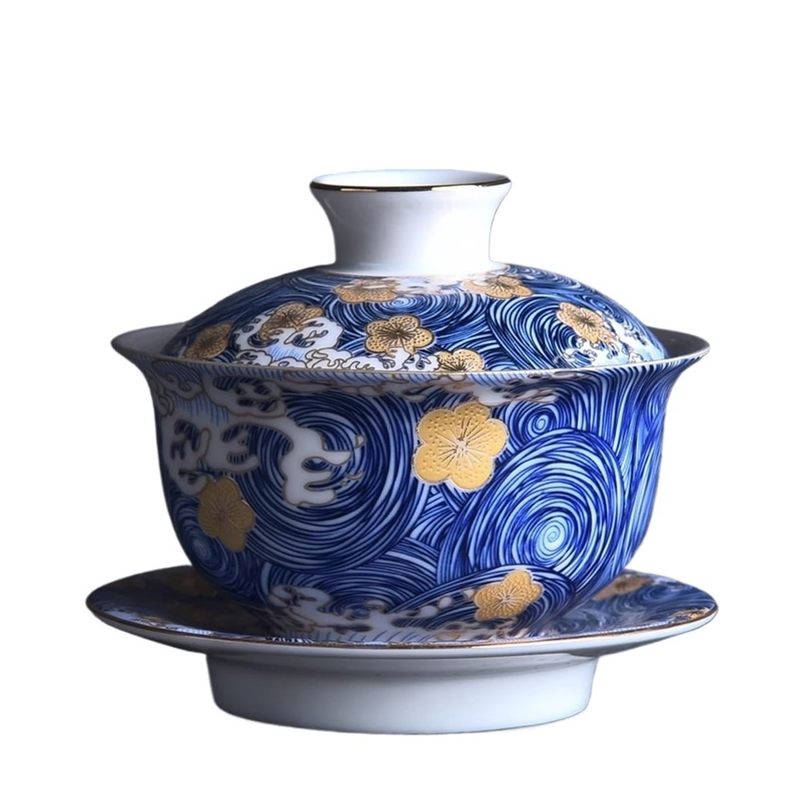 Niebiesko-biała Porcelana, Miska Z Pokrywką Czystego Srebra, Pozłacana Srebrna Ceramiczna Na Herbatę, Duża Filiżanka, Zestaw Do Herbaty Kung Fu, Herbata Użytku Domowego WyjąTkowe Obrazy(A2)