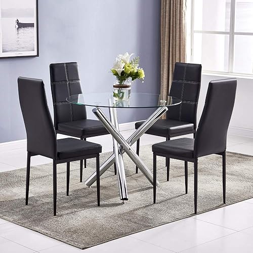 Miniatura 181 de Mesa de comedor de cristal de 51 pulgadas para 4, mesa de comedor rectangular contemporánea con parte superior de vidrio templado y patas de acero