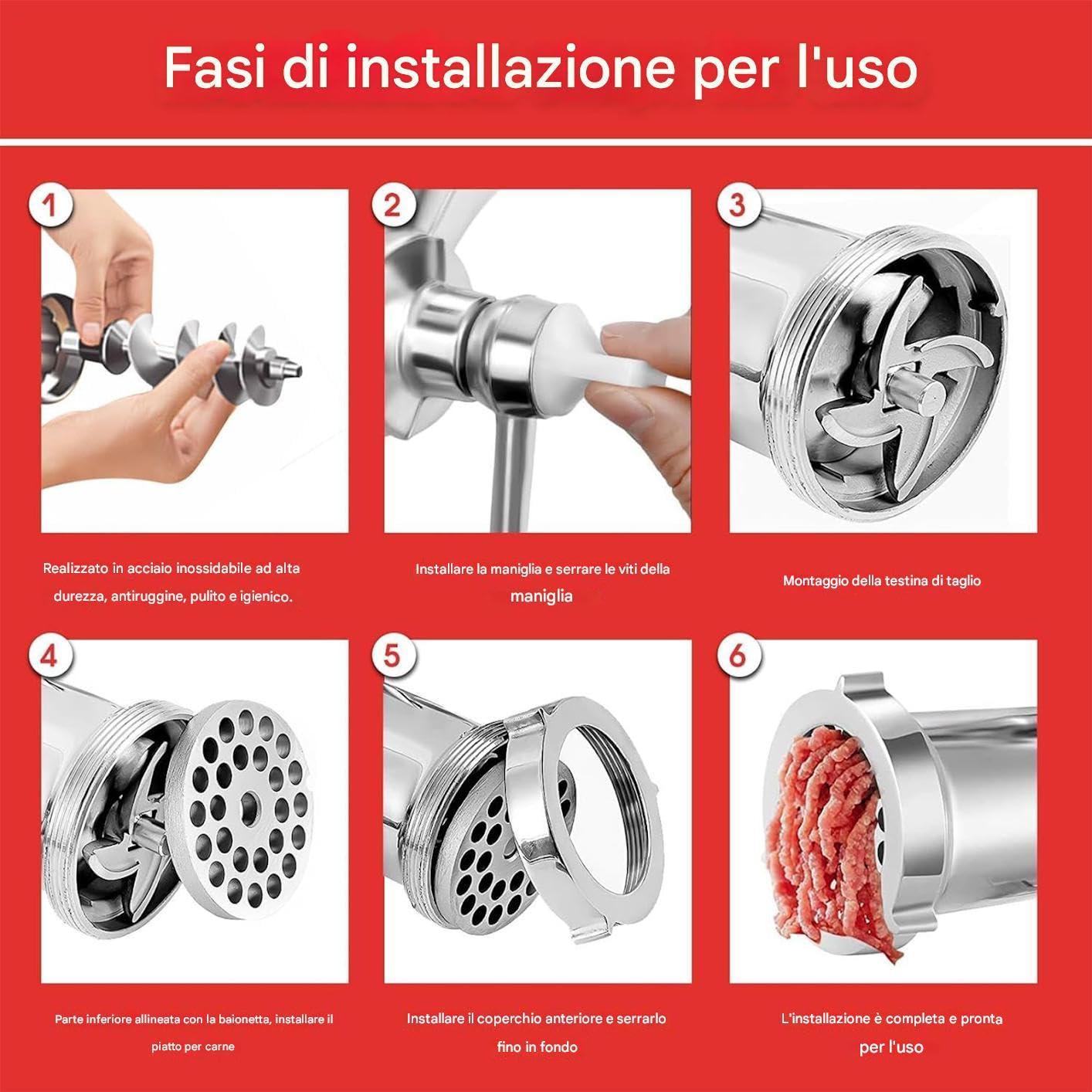 Tritacarne Manuale - Alimenti Robustissimo Manuale | Tritacarne A Manovella Per Casa | Carne Manzo Pepe Funghi Pollo Cucina Dormitorio Appartamento