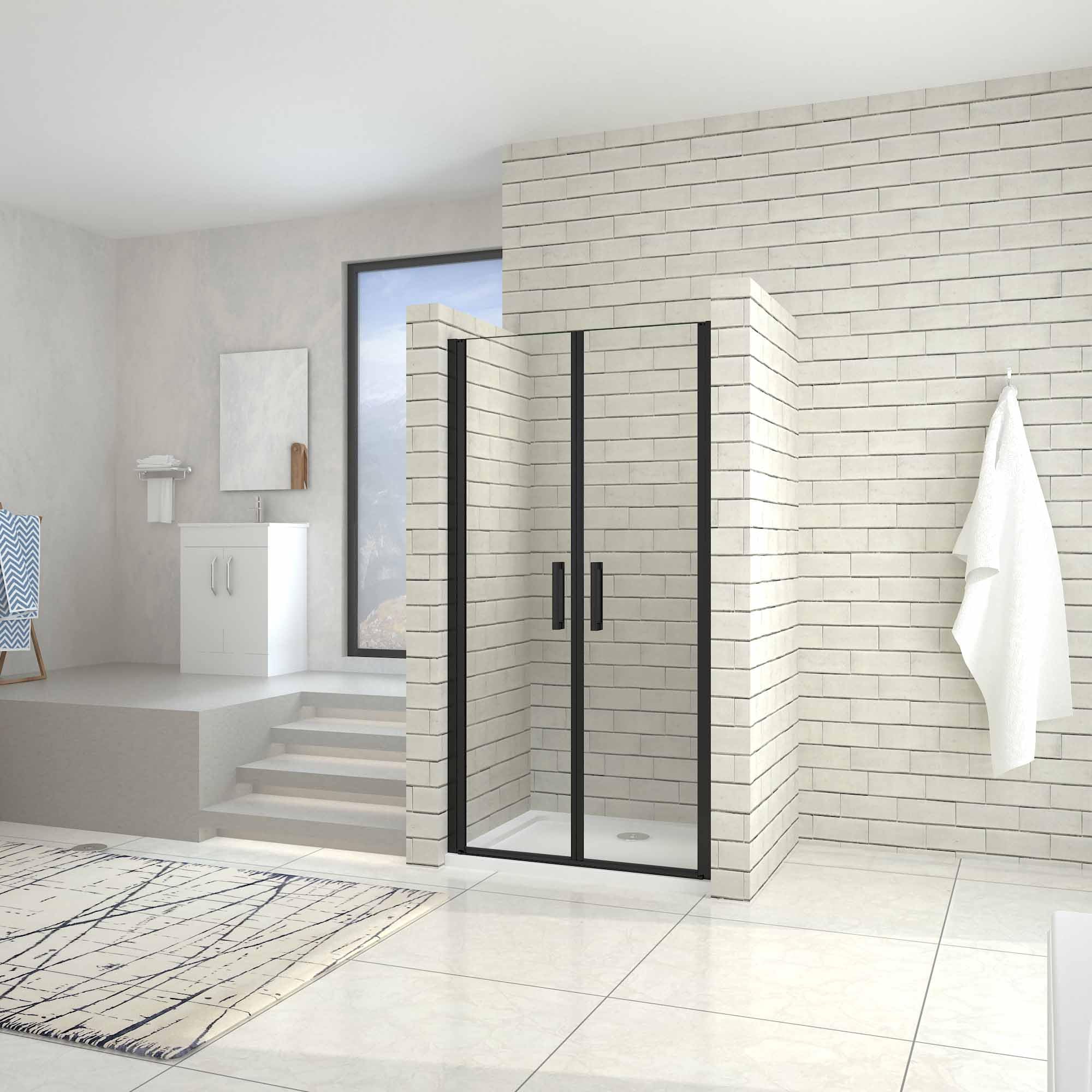 Porte de douche 80cm noir mat en verre trempé d'une élégance moderne