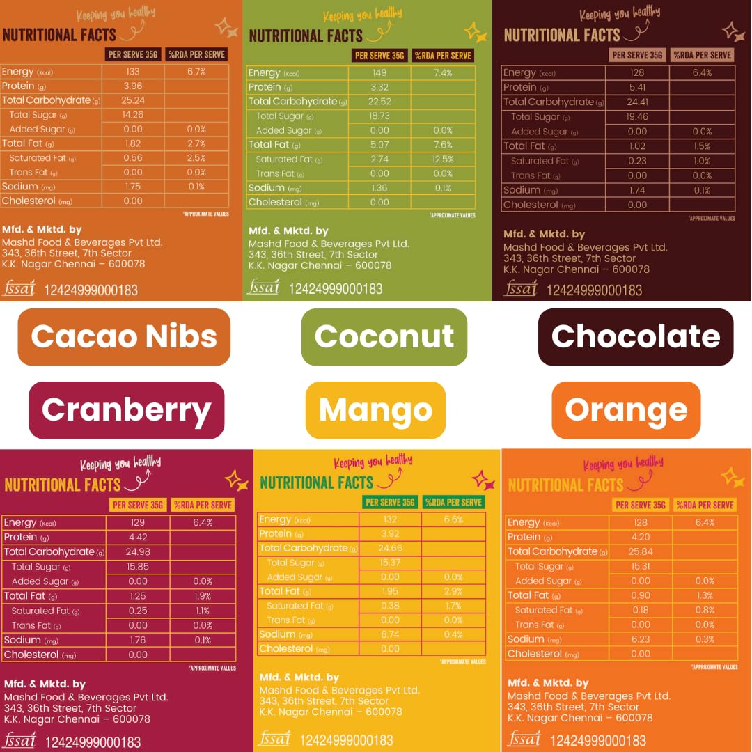 Mashd - Energy Bars - All in One (Pack of 6) | Zero Artifical Ingredients | 5 Ingredient Whole Food Bar | Date Sweetend | No Artificial Sweeteners | Natural Pre-Workout & Office Snack | Six Different Bars — Amazon image 3