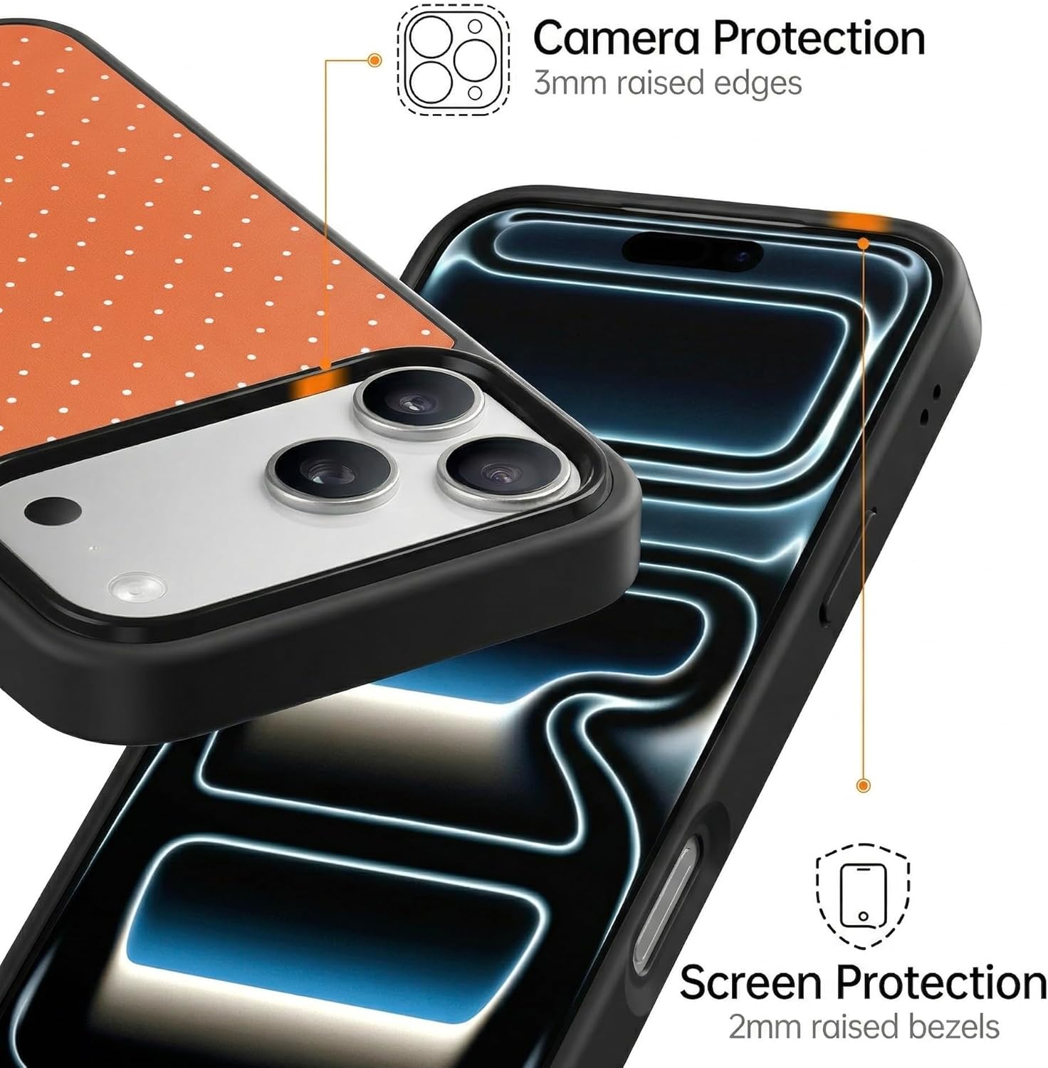 Magnetic Case for iPhone 17, Cute Aesthetic Case with Polka Dots for Women Men Girls, Compatible with MagSafe Slim Hard Shockproof Phone Case, Orange