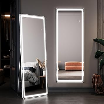 ELEGANT Full Length Mirror with Lights, Large Rectangular Standing Mirror 160 60cm, Dimmable & 3 Color Modes, Touch Screen & Memory Function for Bedroom Bathroom Cloakroom