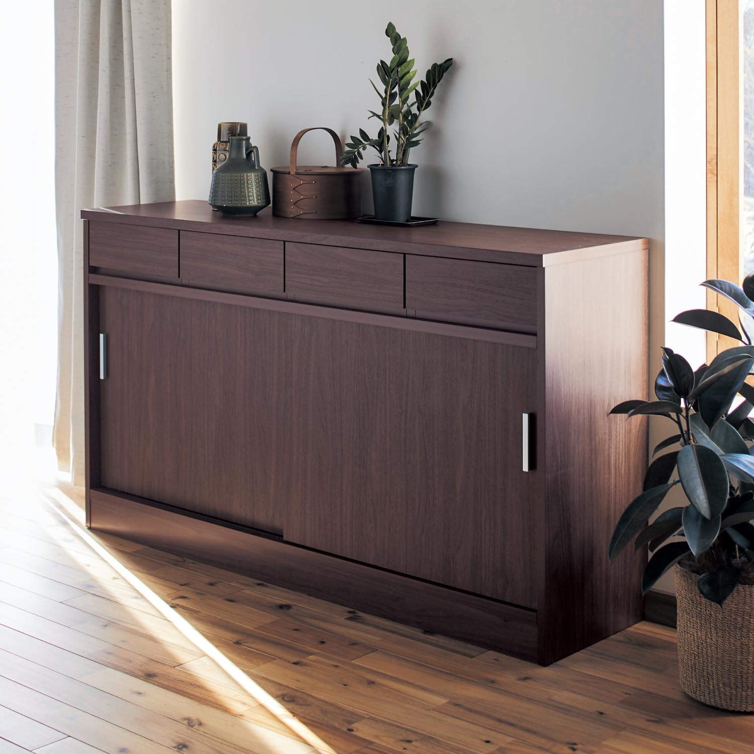 Amazon.co.jp: [ベルメゾン] キャビネット 引戸 収納 棚 ダーク