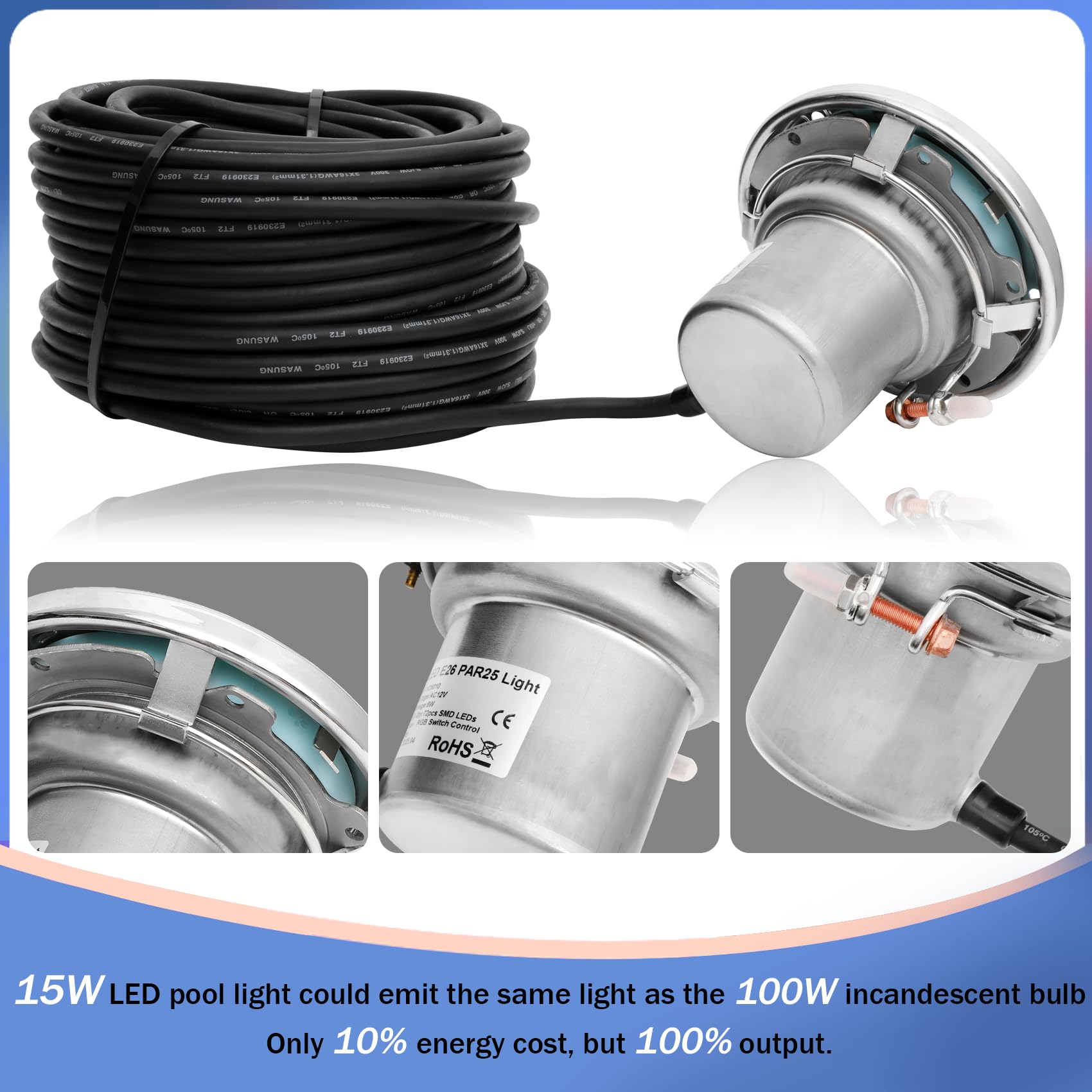 Snapklik.com : 6 Inch Spa Lights For Inground Pool Led, 50FT AC120V 6 ...