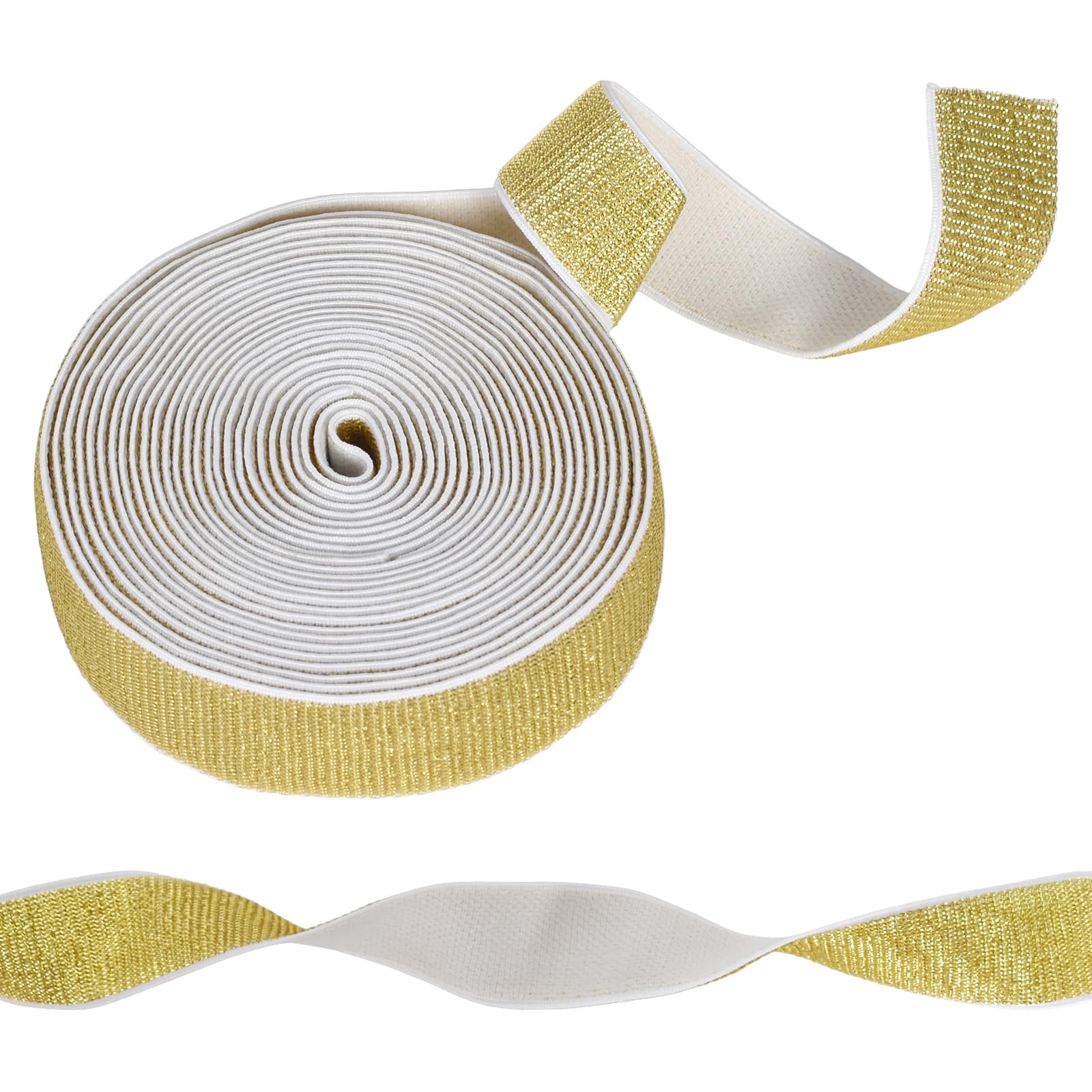 5M Glitter Gold Elastic Band, Wide Flat Elastic Band, Stretchable Waistband Elastic Cord,Sewing Elastic Band,Not Easily Deformed,for Clothing,Trousers and DIY Sewing Accessories,Gold