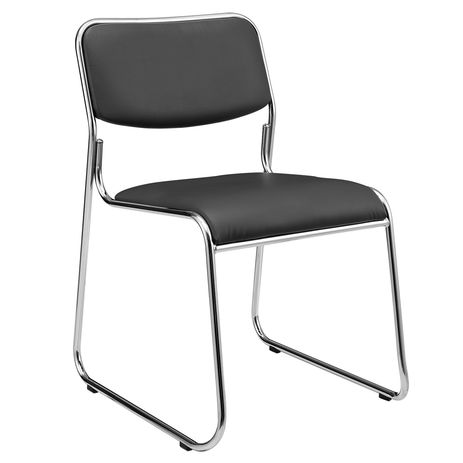 pro.tec Lot de 4 Chaises de Bureau Chaises de Conférence Sièges Empilables Confortables Peu Encombrant Bureau Salle de Réunion Espace de Réception Métal Similicuir Noir 51 x 77 x 55 cm