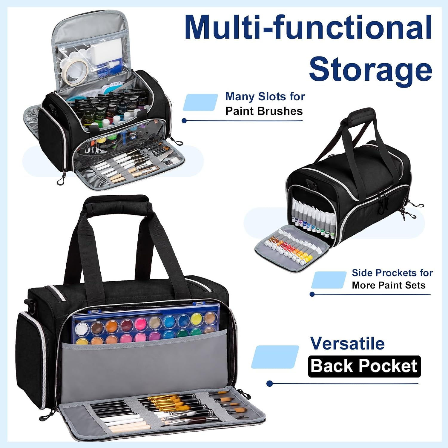 Acrylic Paint Storage Bag Holds 32 Bottles (2 oz) Acrylic Paints