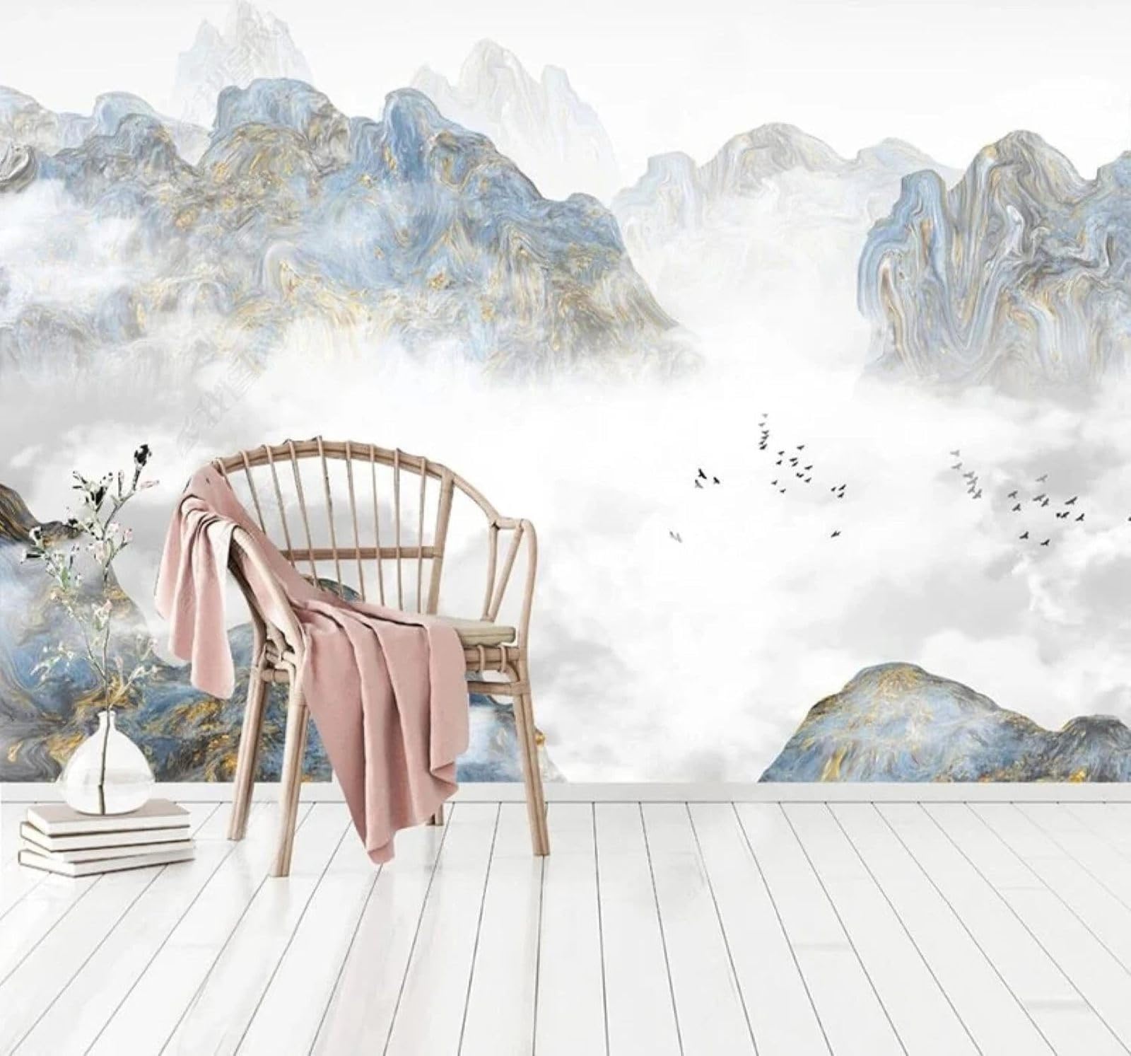 XLMING Minimalist Hand Drawn Mountain Peaks Mist Landscape 3D Wallpaper Luxury Home Dining Decor Paste Sofa Living Room The Wall for Bedroom Mural-200cm×140cm