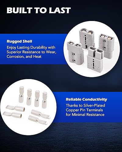 Vista 26 de Orion Motor Tech Paquete de 4 conectores de cable, kit de enchufe de arnés de cables de 50 A para cables de calibre 6-12, batería de 12 V-36 V, Rojo