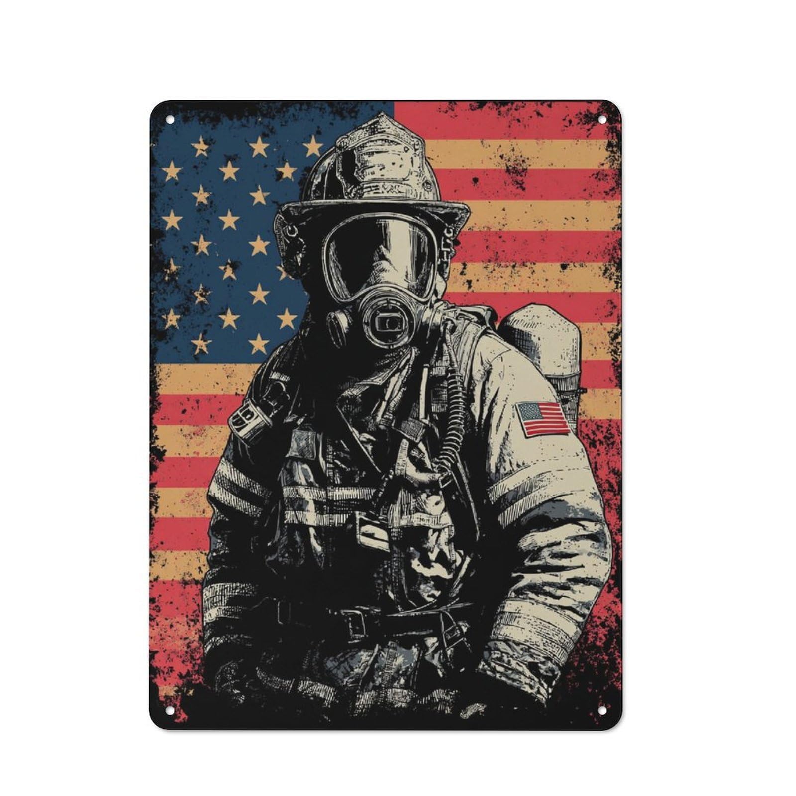 Junmoney Firefighter Valor Metal Plaque 40X30cm With For Garage Wall, Retro Decor, For Themed Interiors In Garages And Workshops