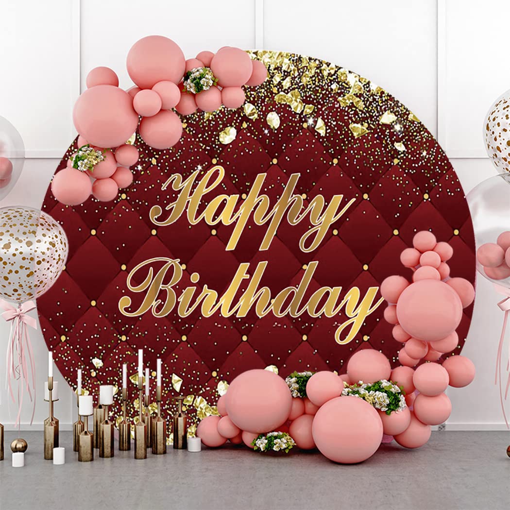 Runder Fotohintergrund „Happy Birthday“ – 2,3 M Durchmesser, Glitzer & Gold-Design, Für Partys & Feiern