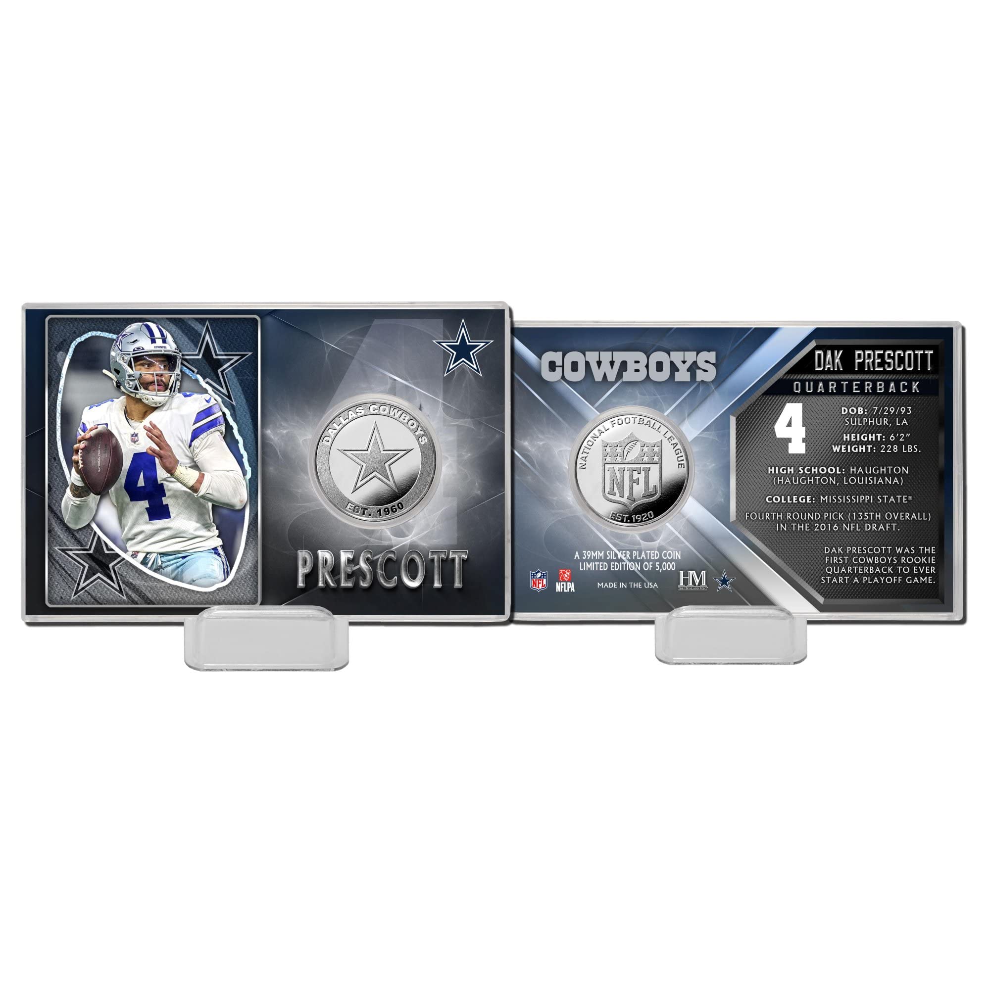 Présentoir à Cartes Plaqué Argent The Highland Mint - Dallas Cowboys Avec Support