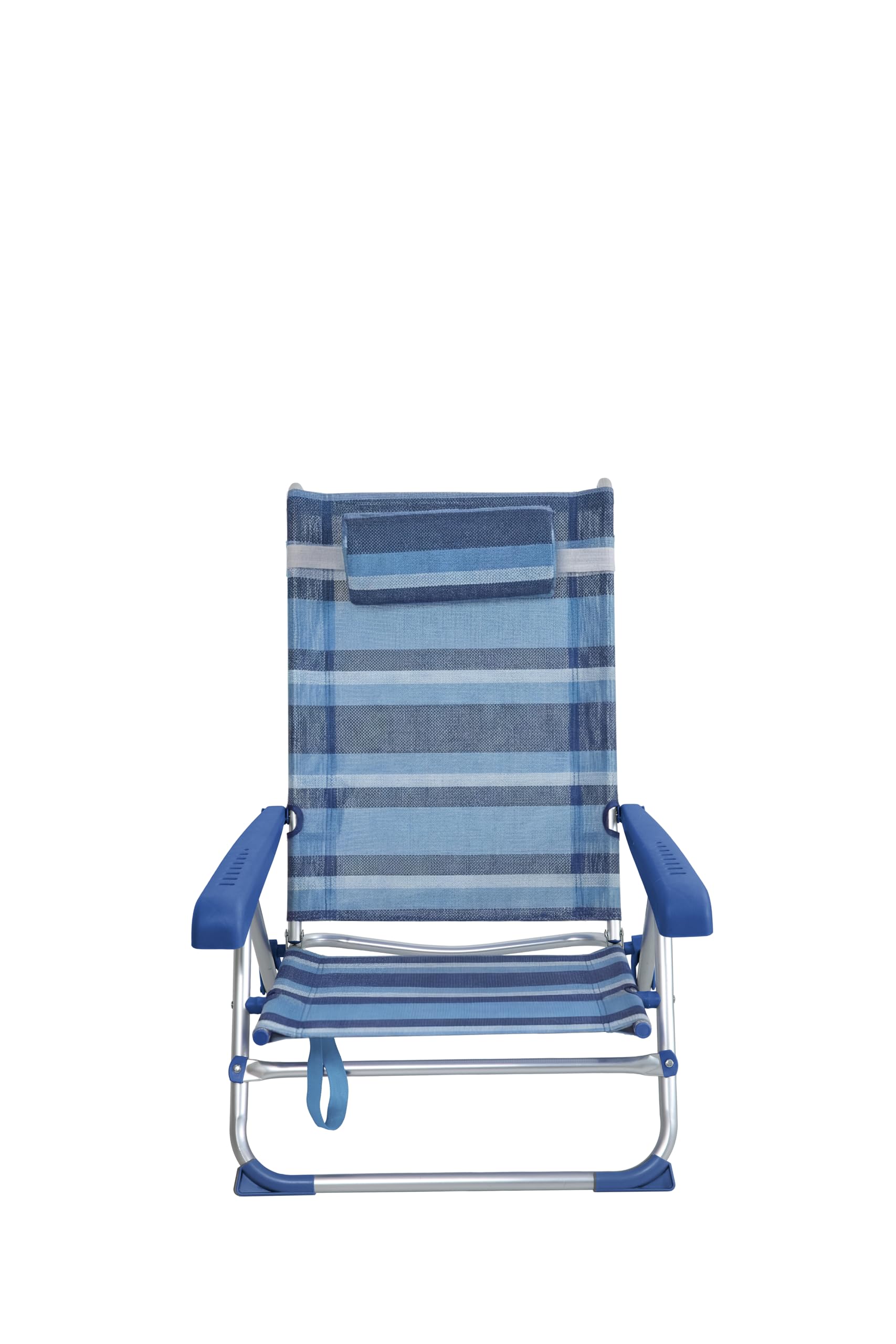 Spiaggina Pieghevole in Alluminio, Righe Blu, 8 Posizioni, con Poggiatesta e Braccioli, 59,5 x 85 x 76,5 cm