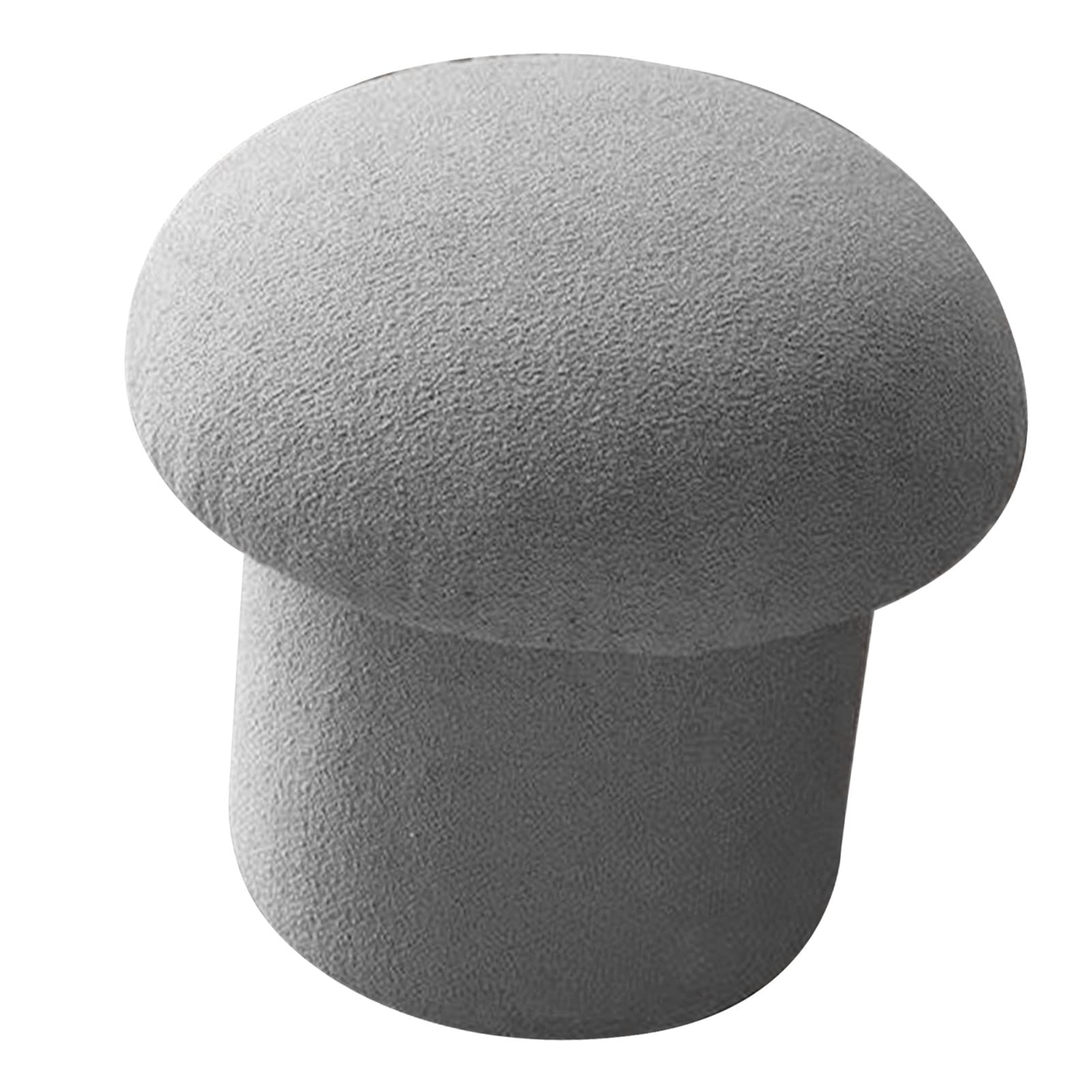 Tabouret ottoman rond champignon en bois de pin et tissu gris doux