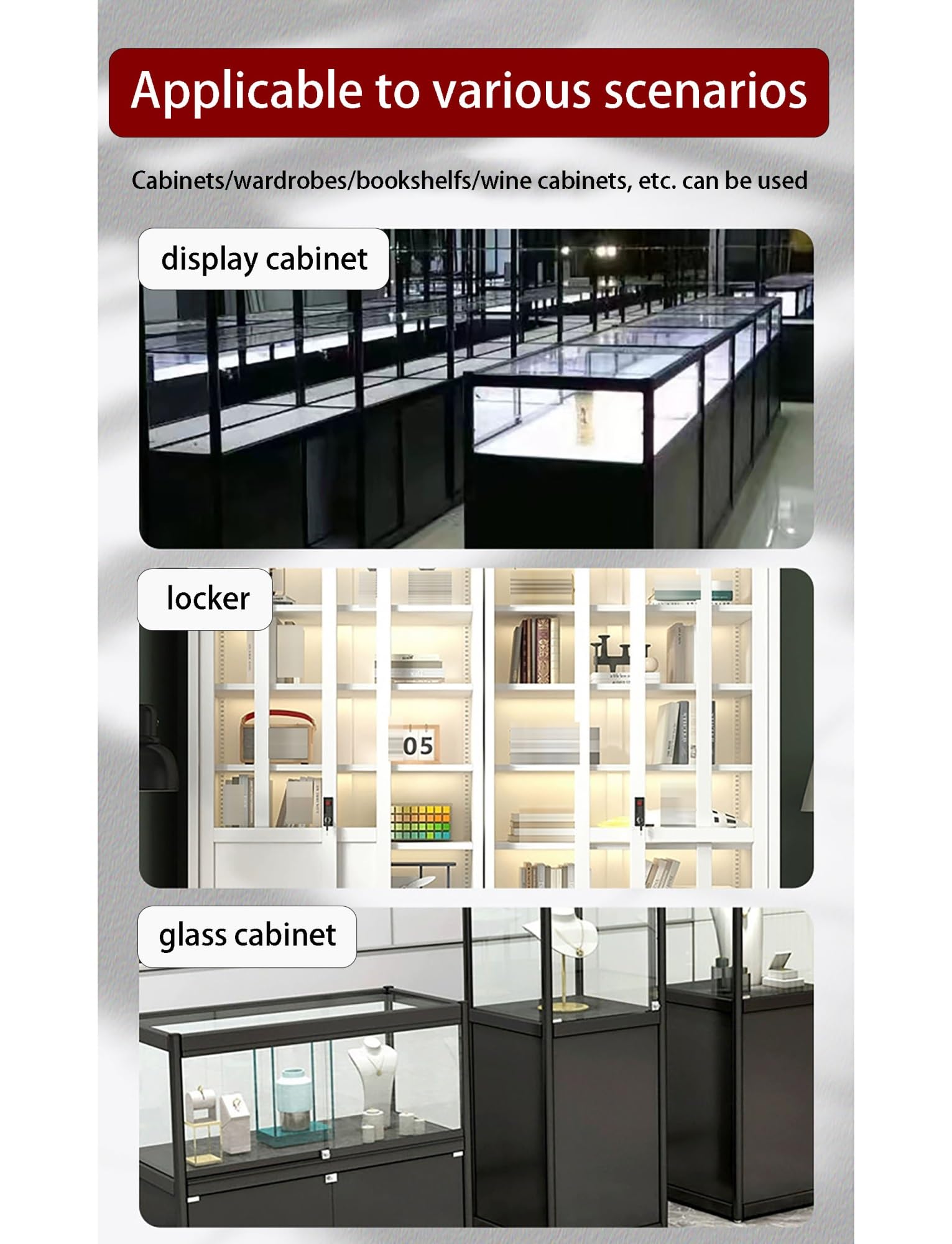 Kit Riel Puerta Corredera Cristal 8 mm Aluminio – Doble Riel Silencioso, Sin Taladro, para Vitrinas, Armarios, Expositores(Black,118.1in/300cm)