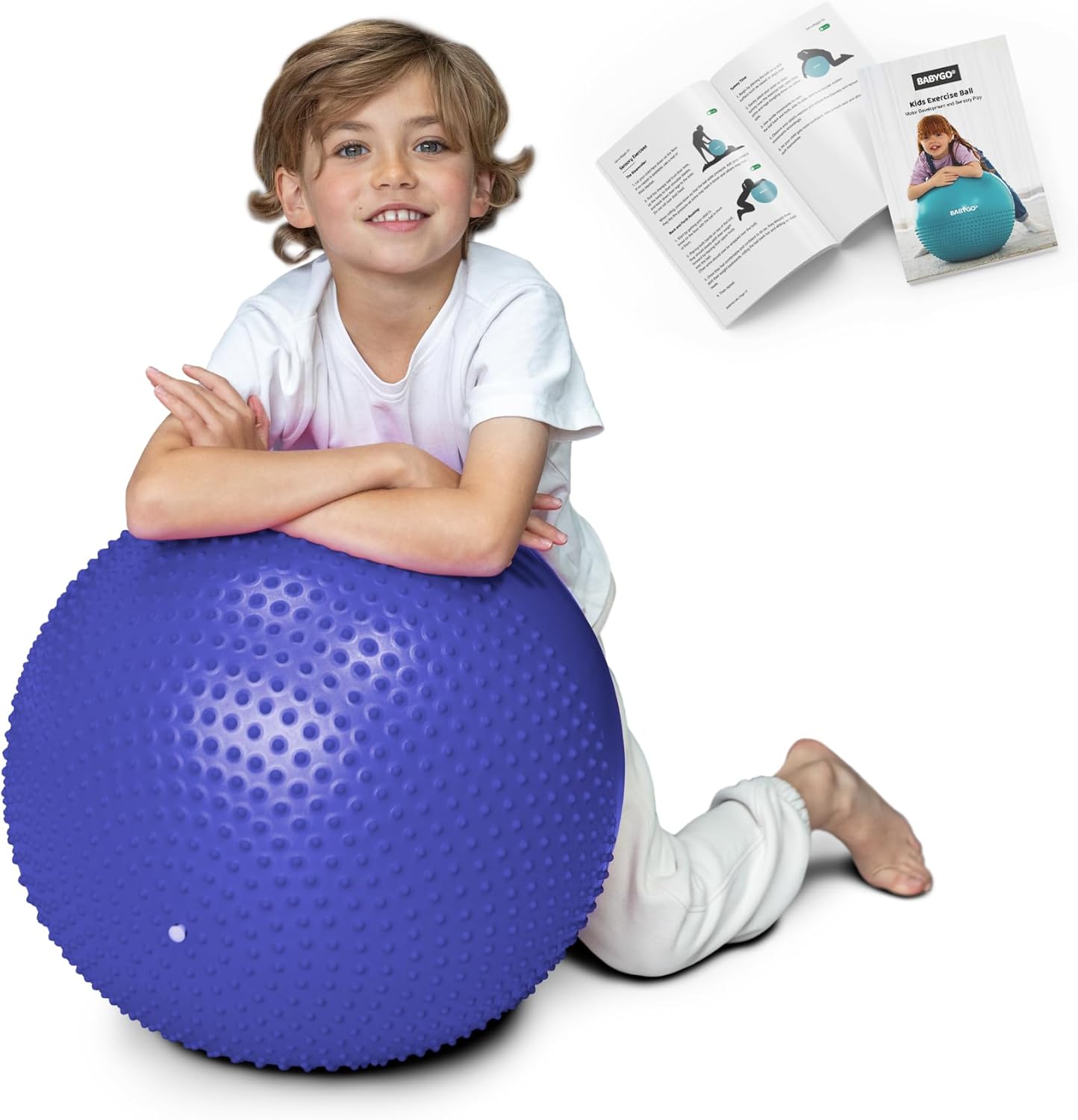 BABYGO® Sensory Exercise Ball | Peanut Ball for Kids | Autism Therapy Calming Development Activities Motor Skills | Exercise Book & Pump Included 45CM,Blue|Orange