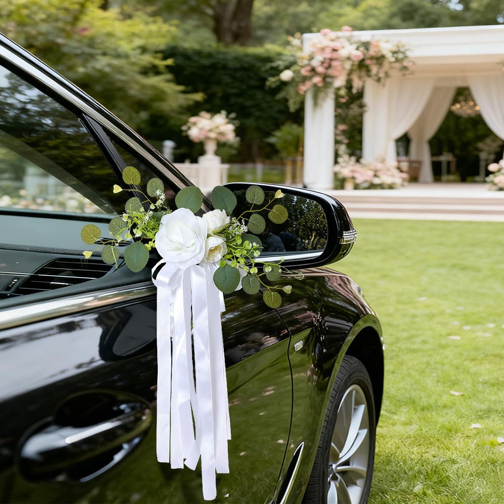 16 Stück Hochzeits Stuhl Rücken Blumen Künstliche Rosenblumen Satin-Stuhlschärpen stuhlschleifen stuhlbänder autoschleife Stuhldekoration für Hochzeit Party Geburtstag Weiß