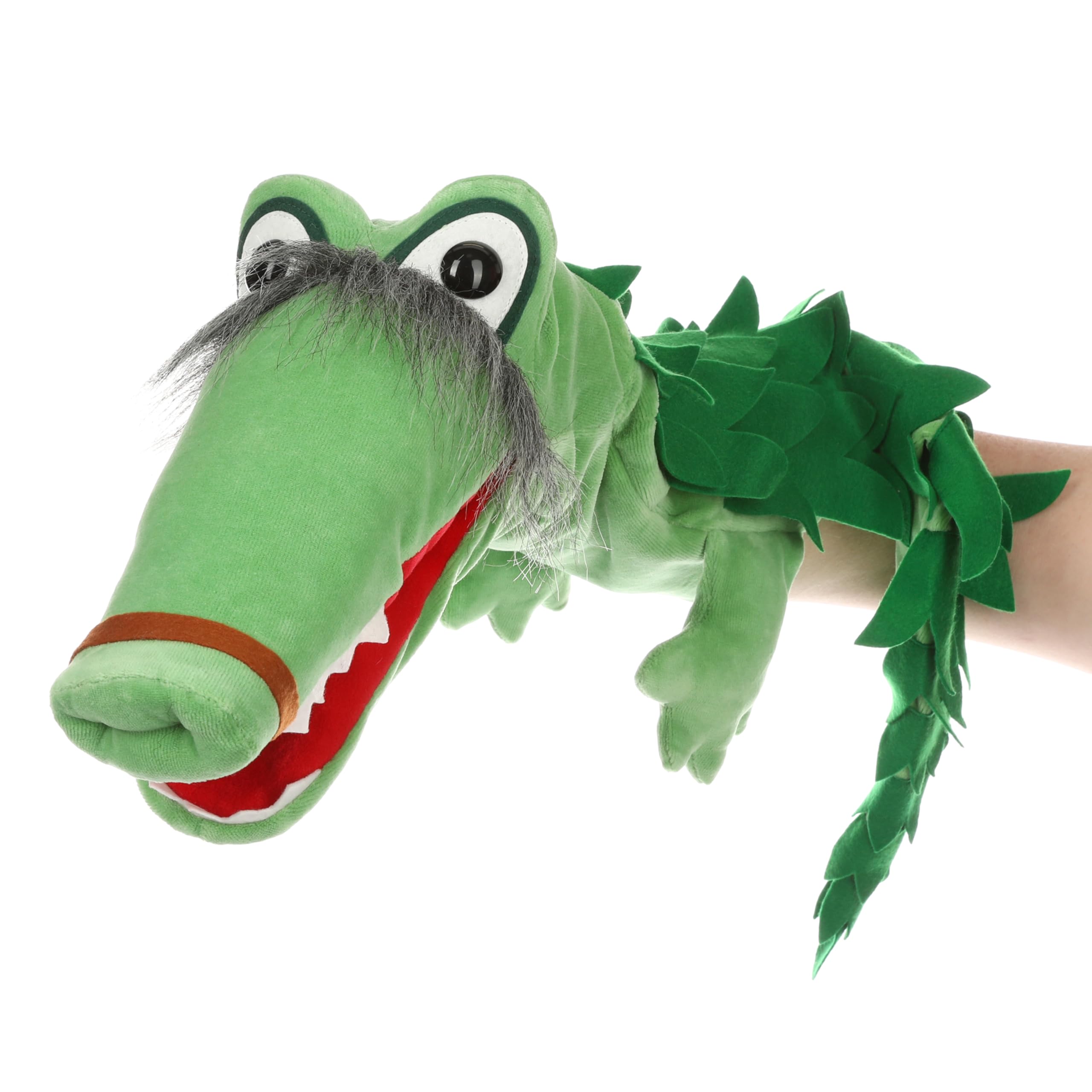 Handpuppe Drache Dagobert – 80 cm – Textilhandpuppe mit Kulleraugen & großem Maul – Handgefertigt – Urania Puppentheater Lizenz
