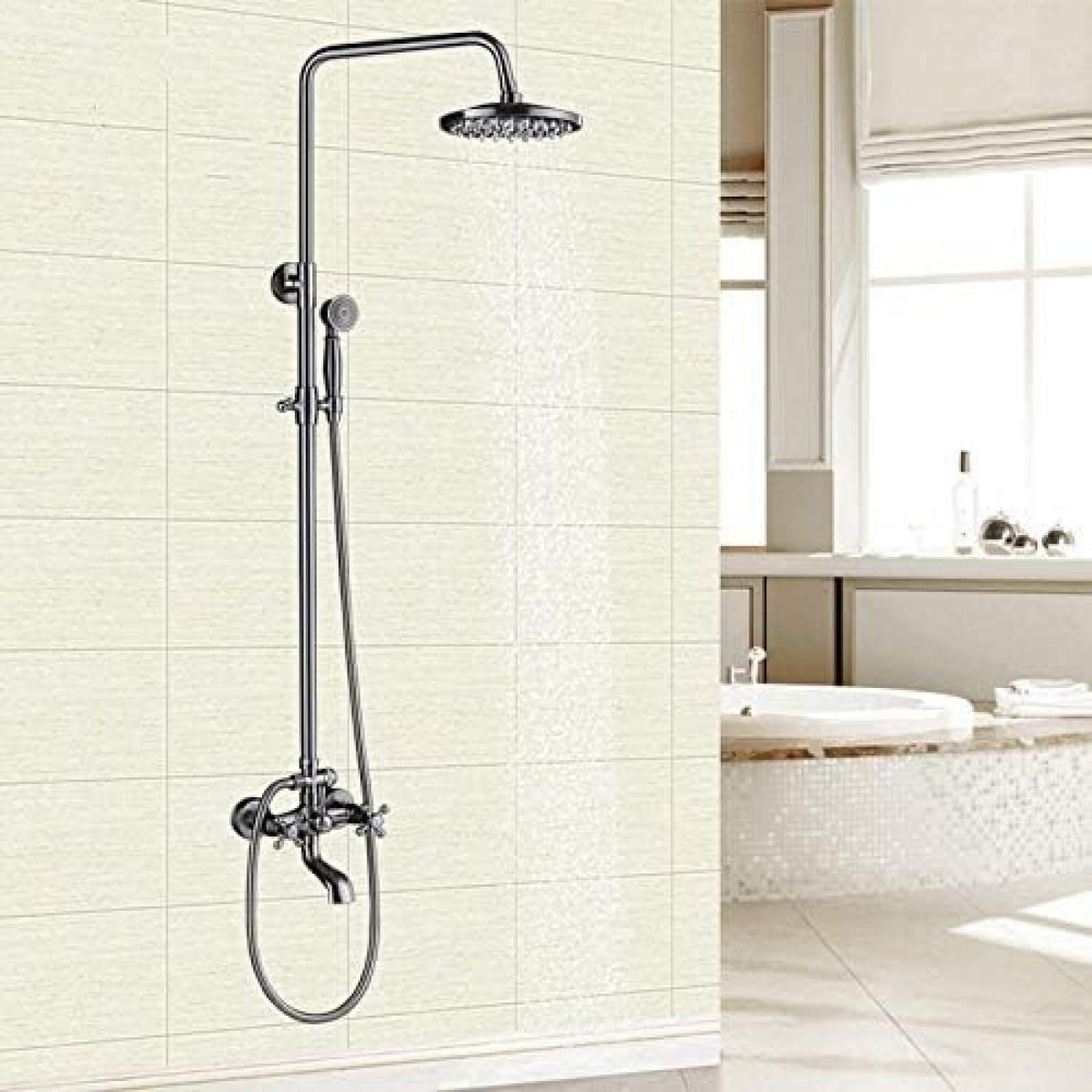 SWENEEN Handheld Showerrain Bathroom Faucet Brushed Finish Handheld Wall Mounted Double Handle Shower Head Shower System,