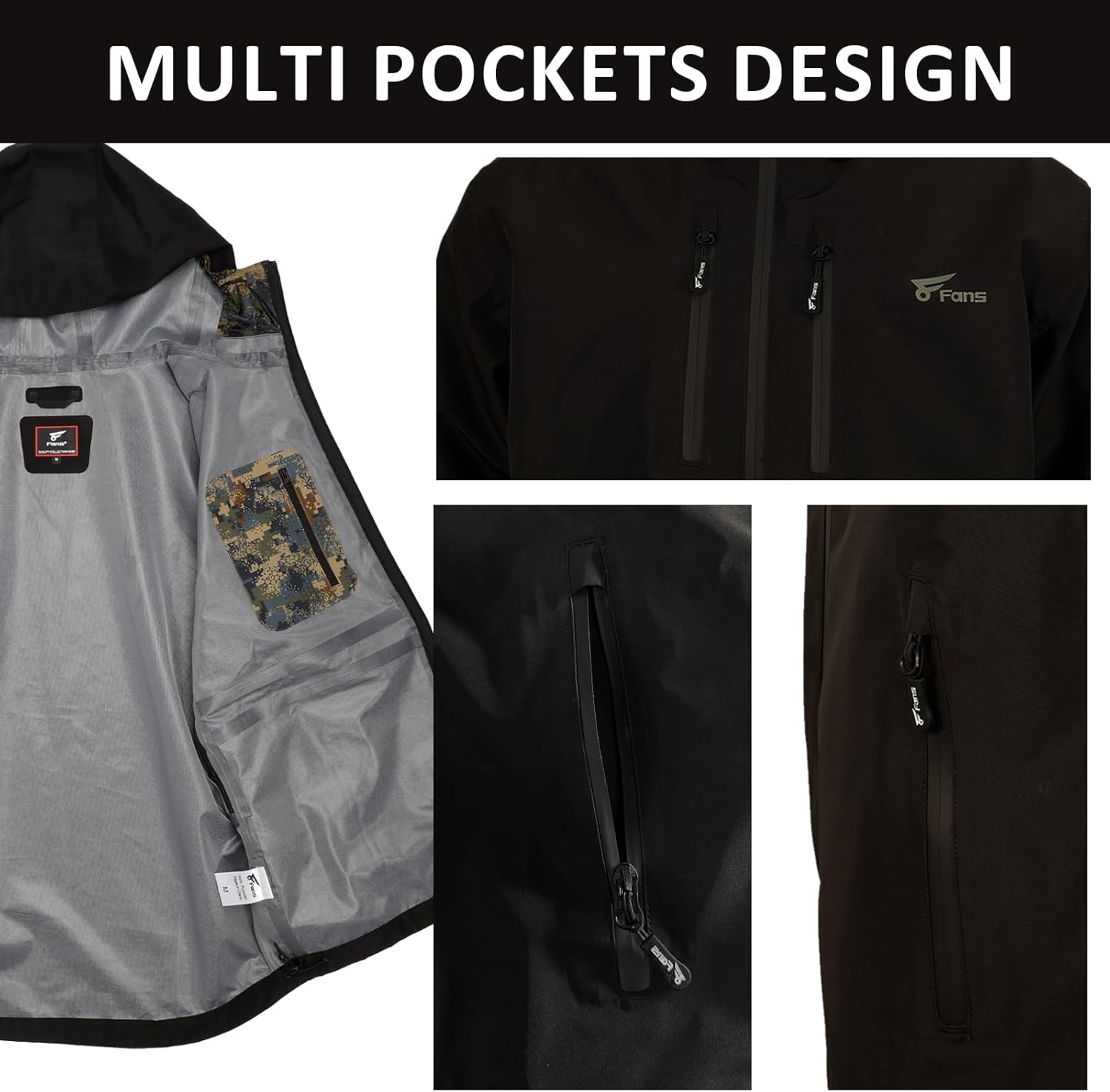 8 Fans Men's Hooded Jacket - 20000mm Waterproof Coats for Men Outdoor Work Hiking with Pockets, Windproof Fishing Jacket