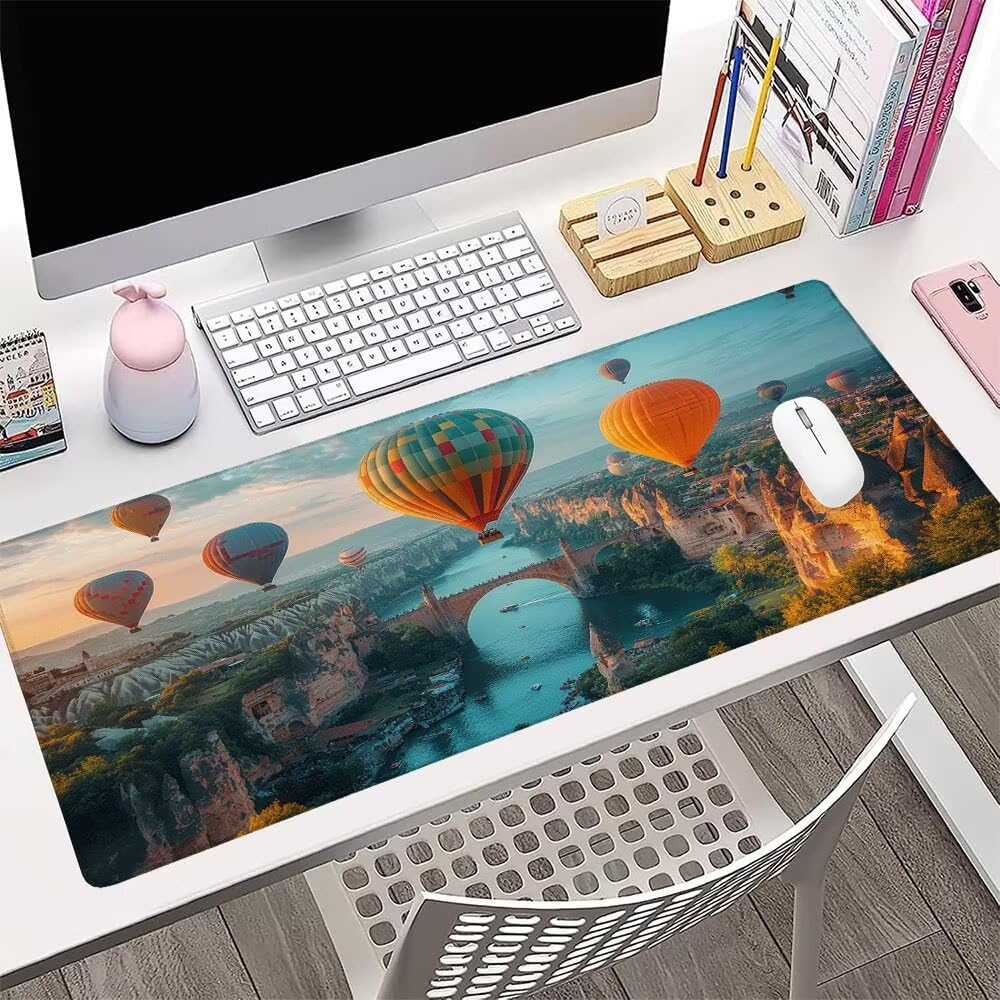 Alfombrilla de Mouse para Juegos, Colore, XXL, Antideslizante, Impermeable, Diseño de Mongolfiera, Extendido, Grande, 1200x600x3mm, para PC, Laptop, Ufficio, Famiglia d-187