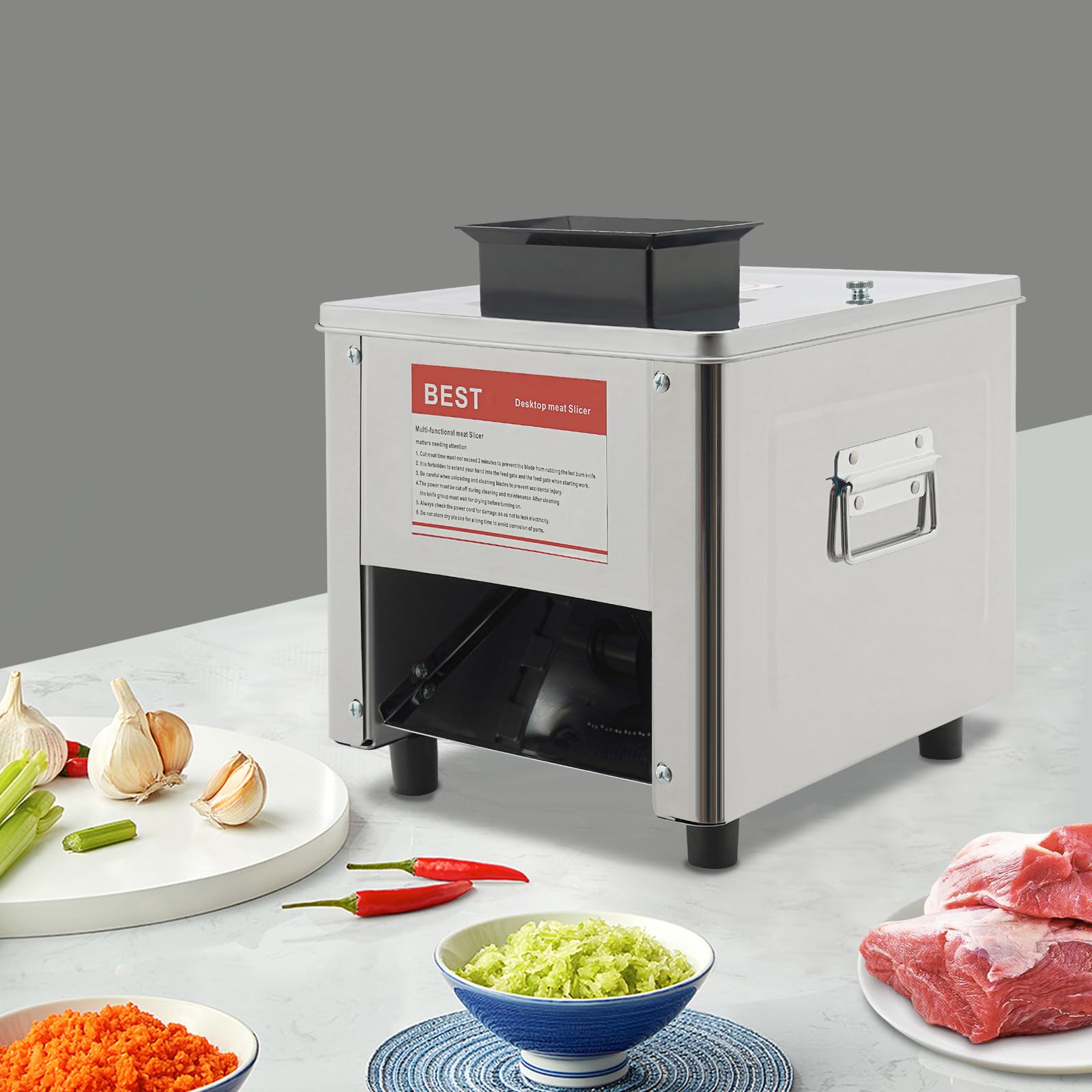 850W Electric Meat Cutter Machine 10mm 330 lbs/h Commercial Meat Cutting Machine Stainless Steel Meat Slicer for Slicing, Dicing, and Shredding Boneless Meat Fish Soft Vegetables, 310r/min, 110V