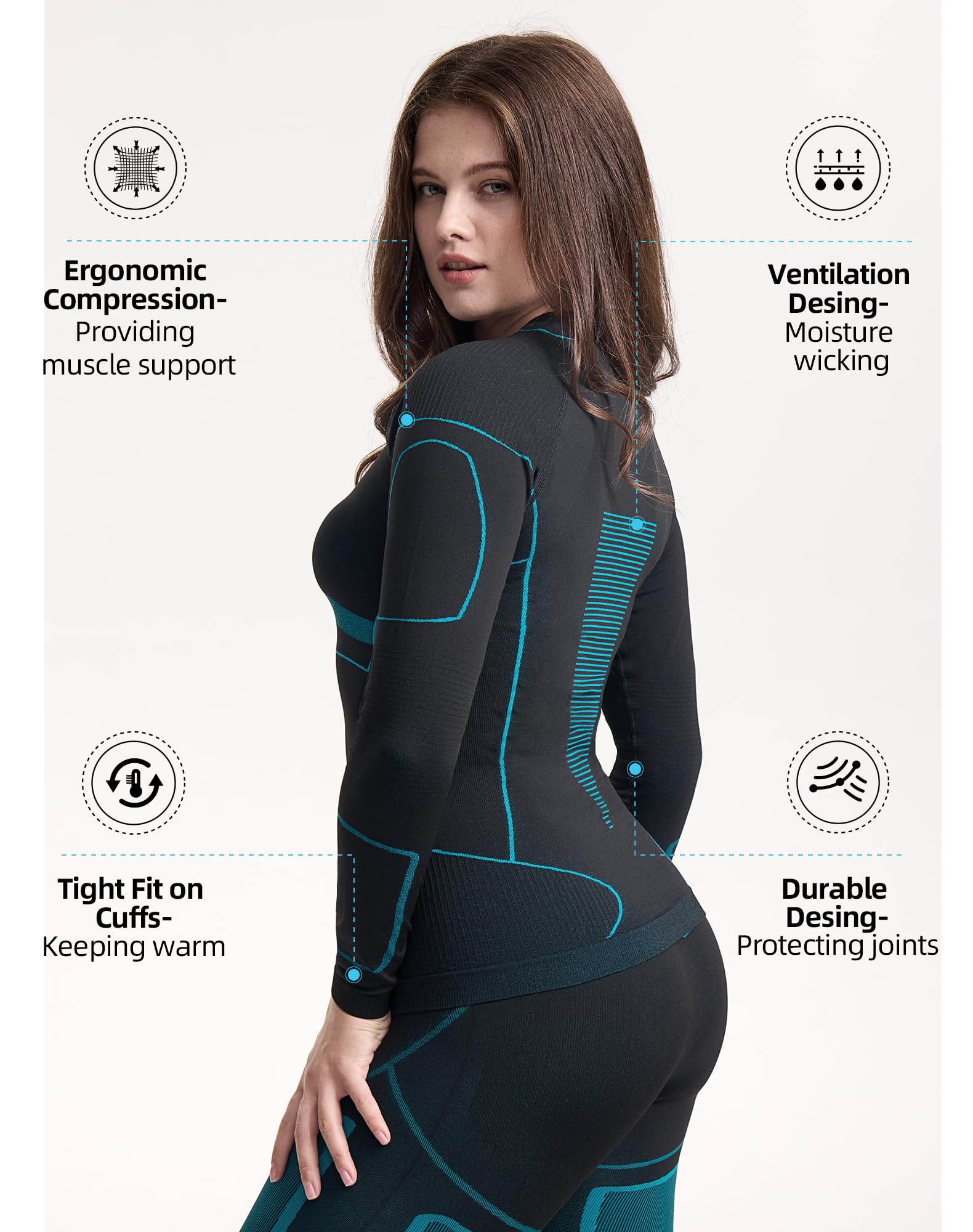 NOOYME Haut thermique pour femme - Manches longues - Sous-vêtements thermiques - Sous-vêtements de ski - Pour l'hiver