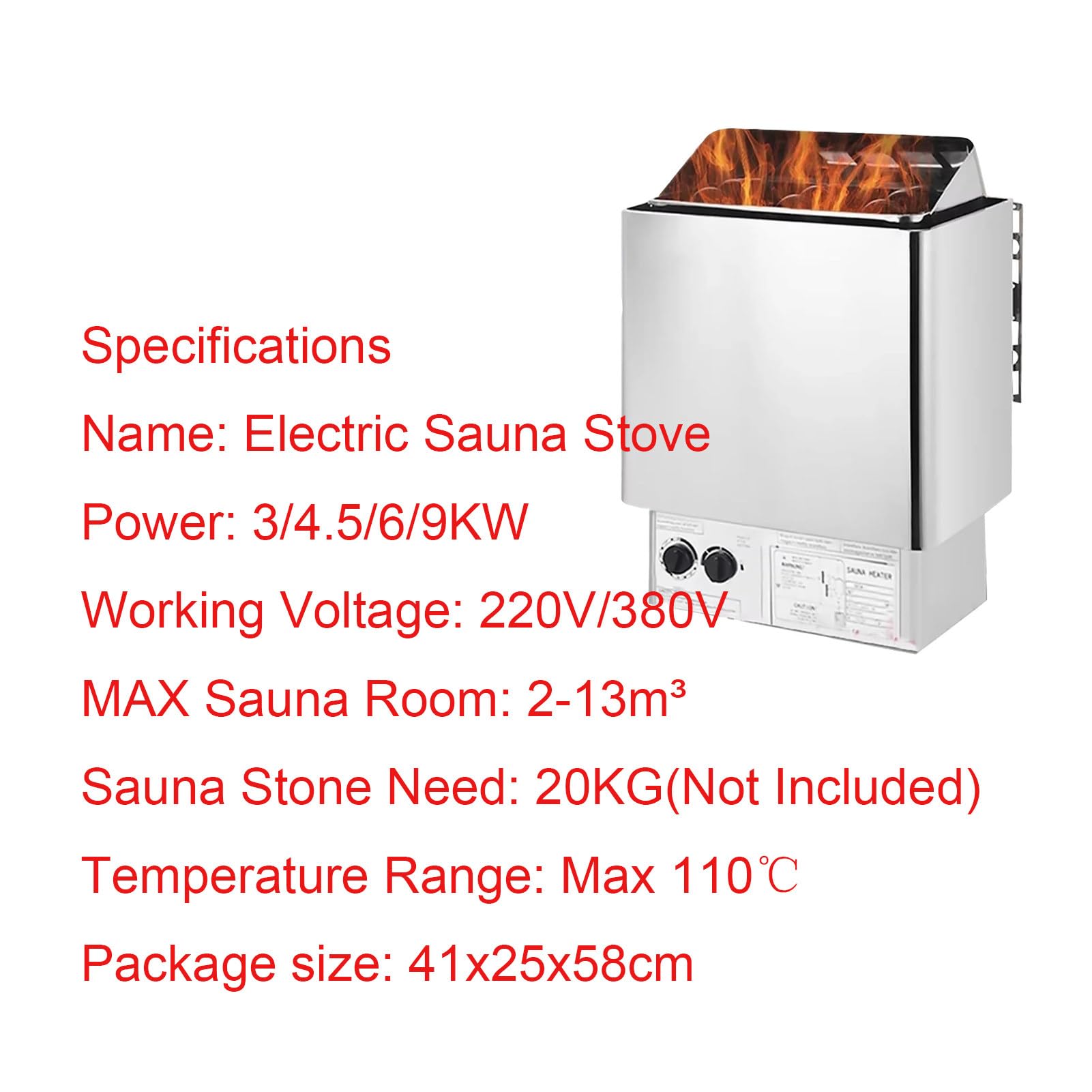 Poêle de sauna électrique 220V 3.5kW en acier inoxydable avec contrôleur interne 2-13 m³