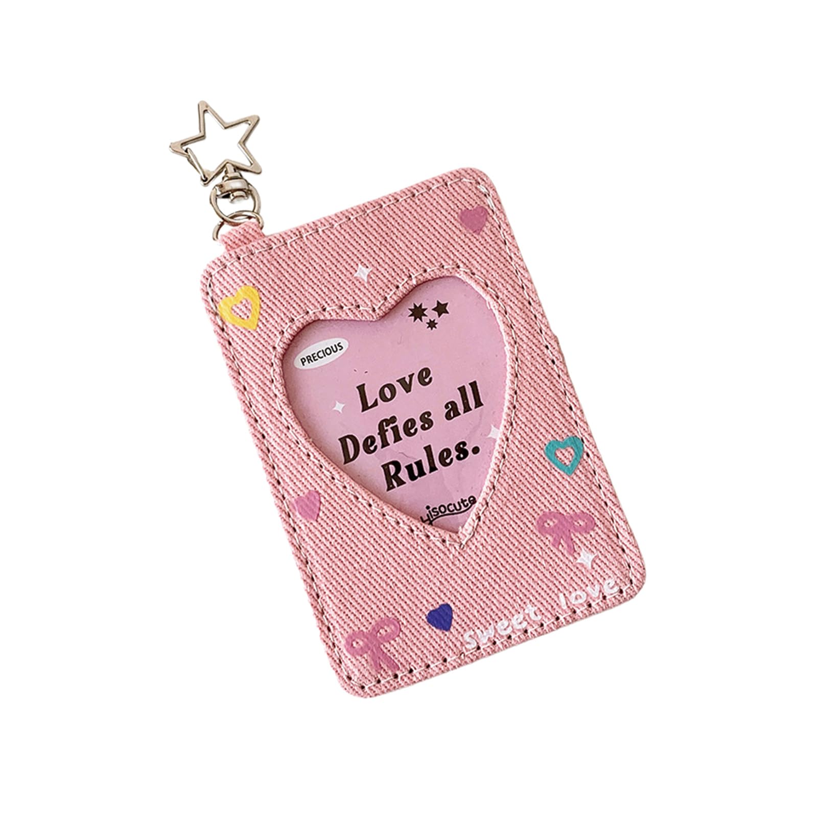 Cute ID Card Holder Kawaii Badge Holder Pink ID Badge Holders with Star-Shape Clasp Hooks Heart Bowknot Card